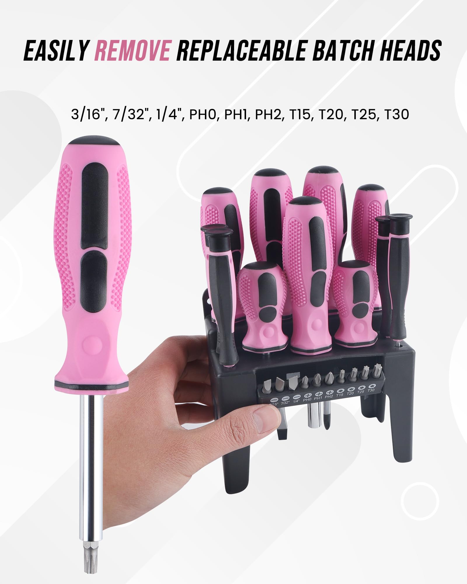 Lichamp Juego de 22 herramientas rosas, juego de destornilladores magnéticos pequeños para mujer con cinta métrica de 10 pies, color rosa