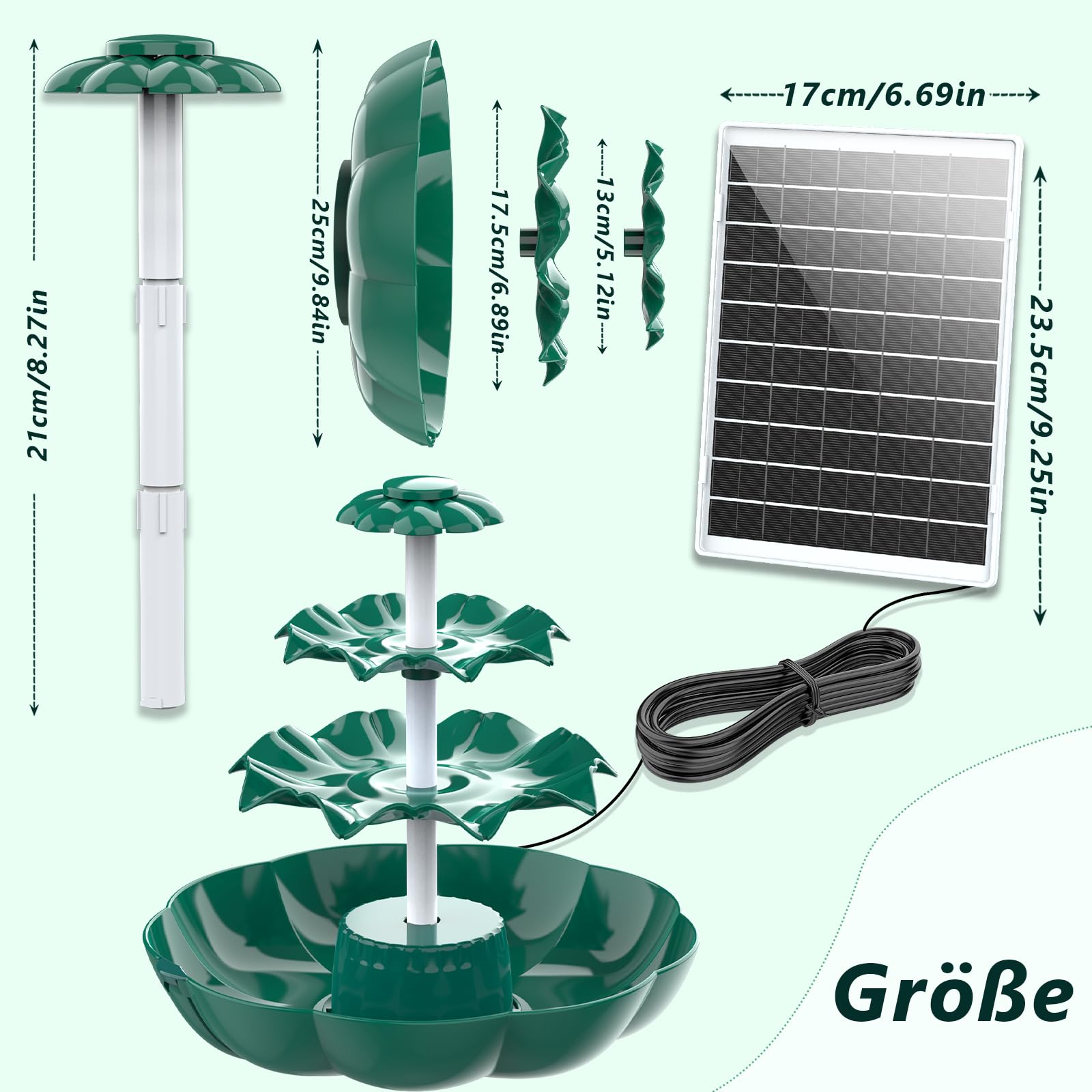 AISITIN DIY Brunnen,Vogeltränke Sets mit 6,5W Solar Springbrunnen mit Akku, 3 Stufige Vogelfütterer für Draußen,Vogelbad und DIY Solarbrunnen Abnehmbar und Geeignet für Garten,DIY Wasserspiel