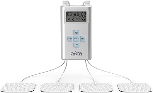 Pure Enrichment PurePulse Pro Advanced Dual Channel TENS Electronic Pulse Stimulator, LCD Screen, 8 Therapy Modes, & 25 Pulse Settings - 3 AAA Batteries, 4 Reusable Electrode Pads, & Storage Bag