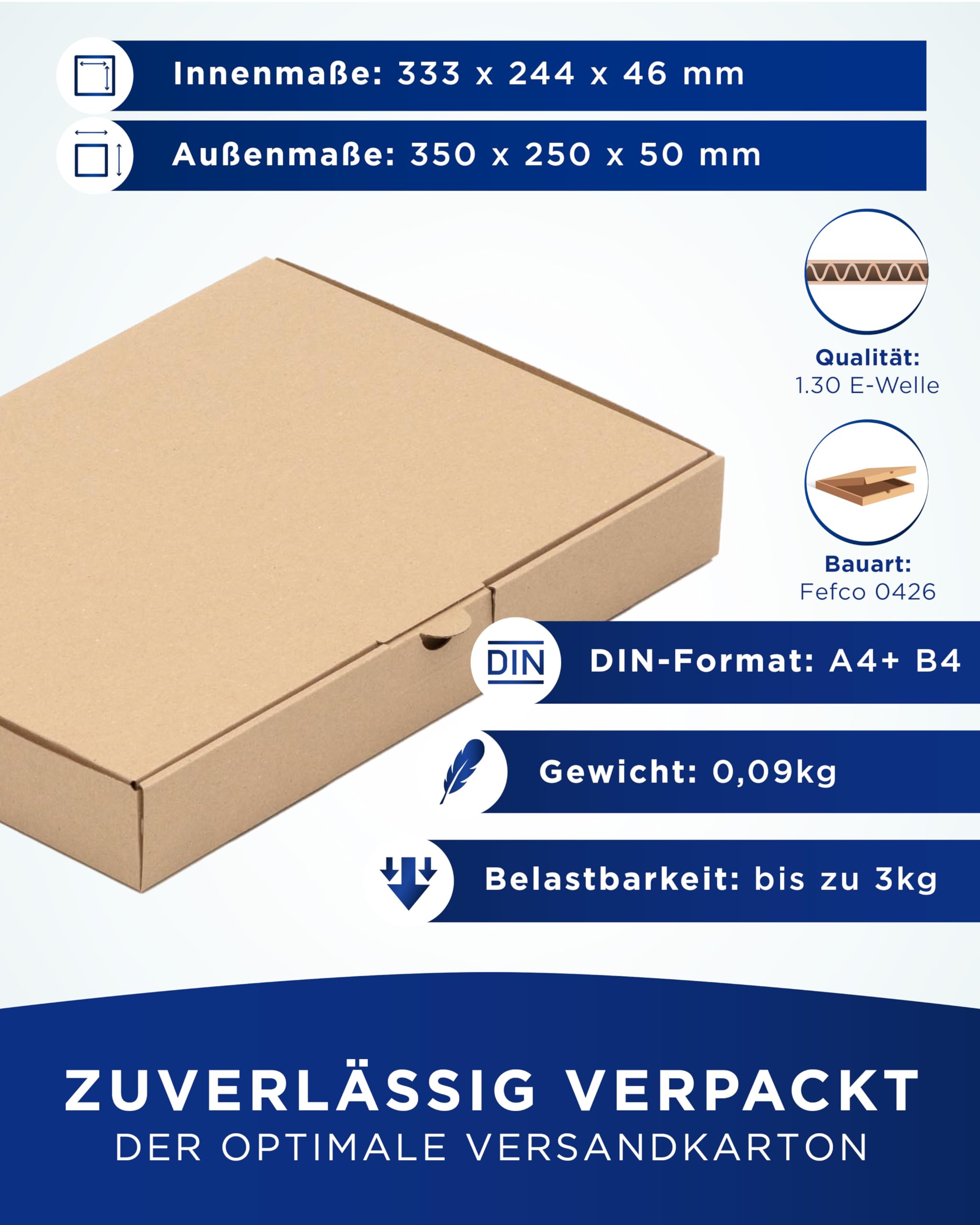 KK Verpackungen Maxibriefkartons 350 x 250 x 50 mm Braun DIN A4+ B4 (Innenmaß 350 x 250 x 50 mm) | 300 Stück, Versandkartons Faltschachteln Maxibrief Post-Kartons für Warensendungen Büchersendungen