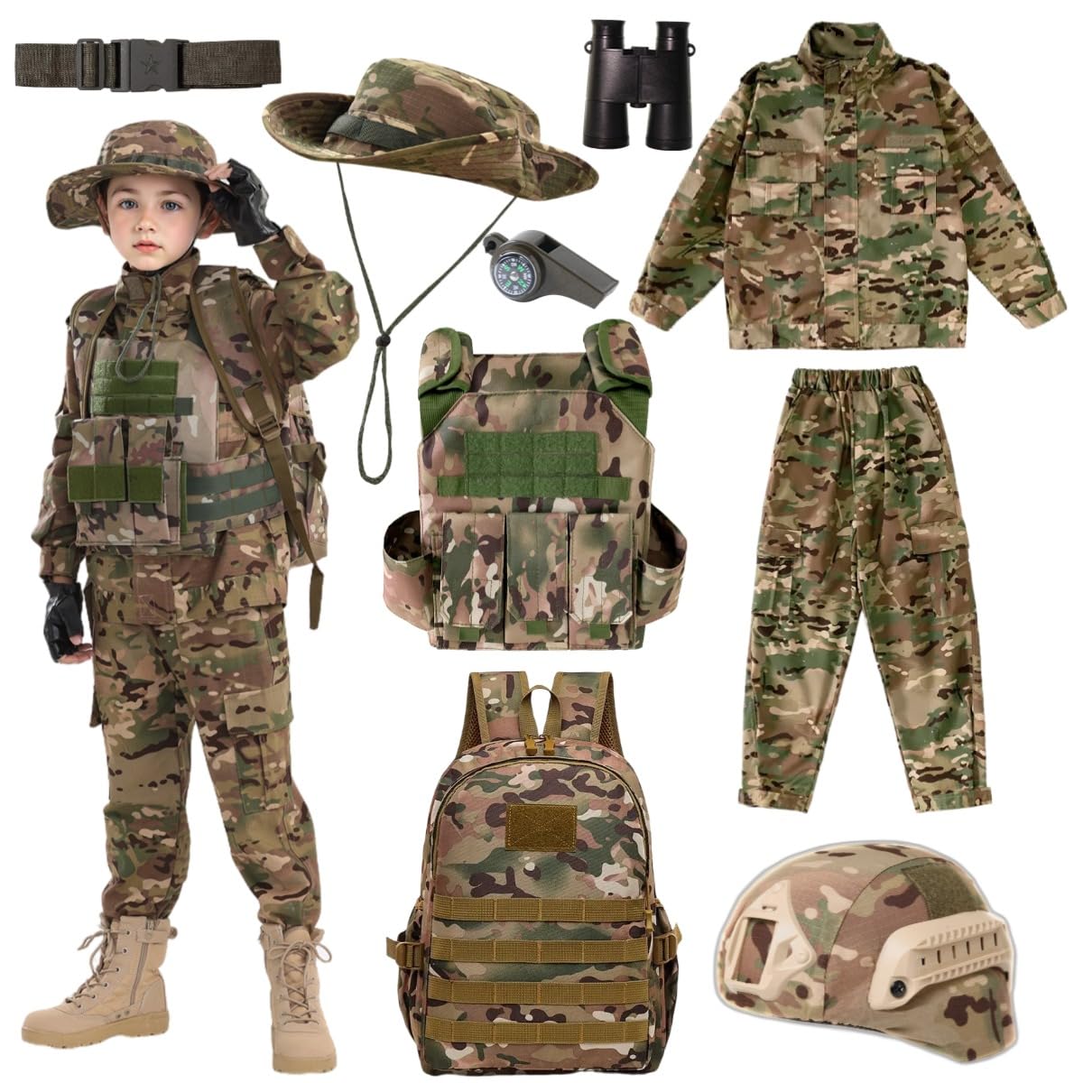 Klocerg Children's Army Special Forces Clothing Children's Camouflage Single Soldier Clothing Helmet Backpack Soldier Boy