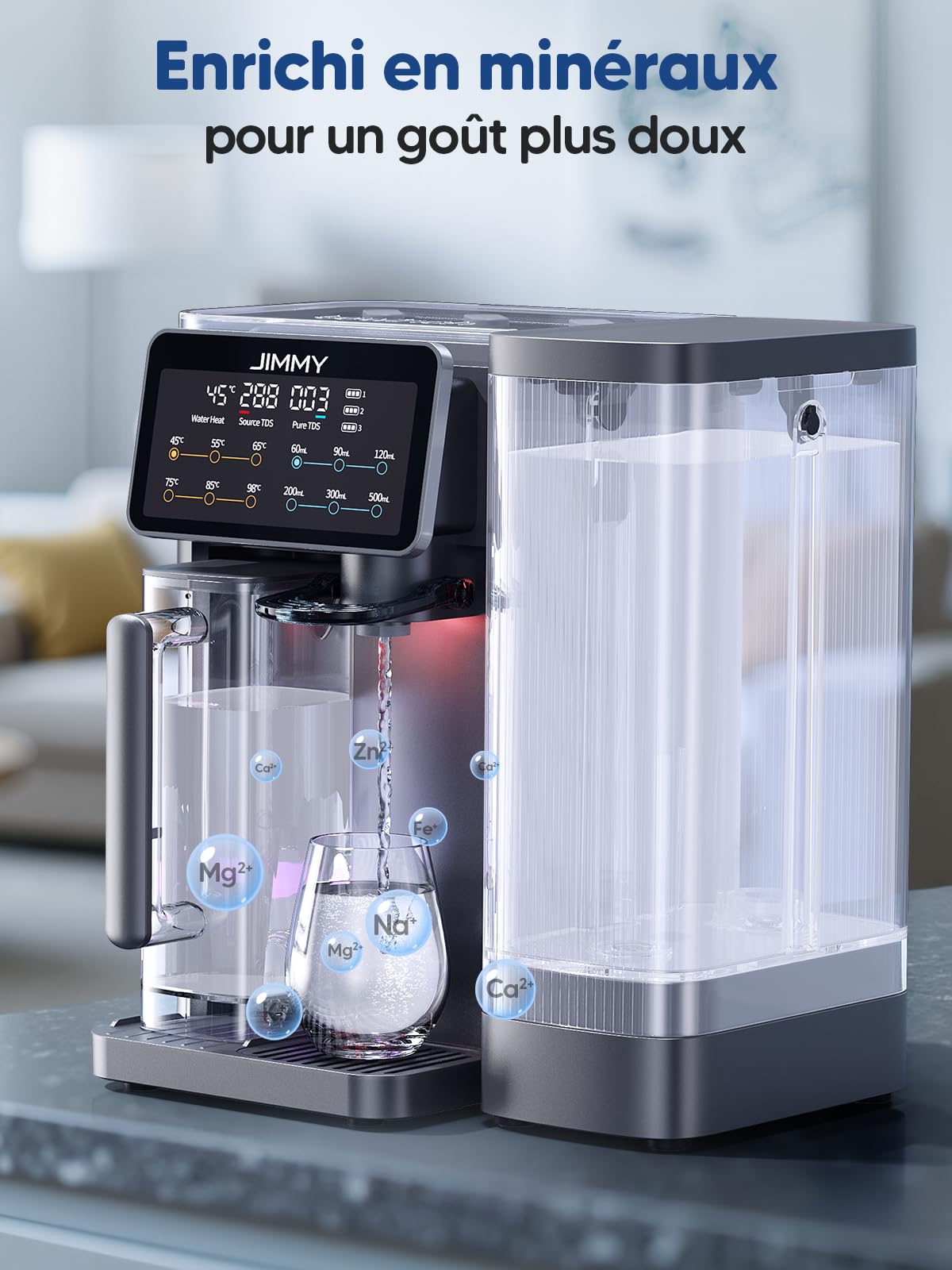 Jimmy R9 Purificateur d'Eau à Osmose Inverse sur Comptoir, Filtration 7 Étapes avec UV, Distributeur d'Eau Chaude, Chauffage 3S, 7 Températures, Moniteur TDS en Temps Réel