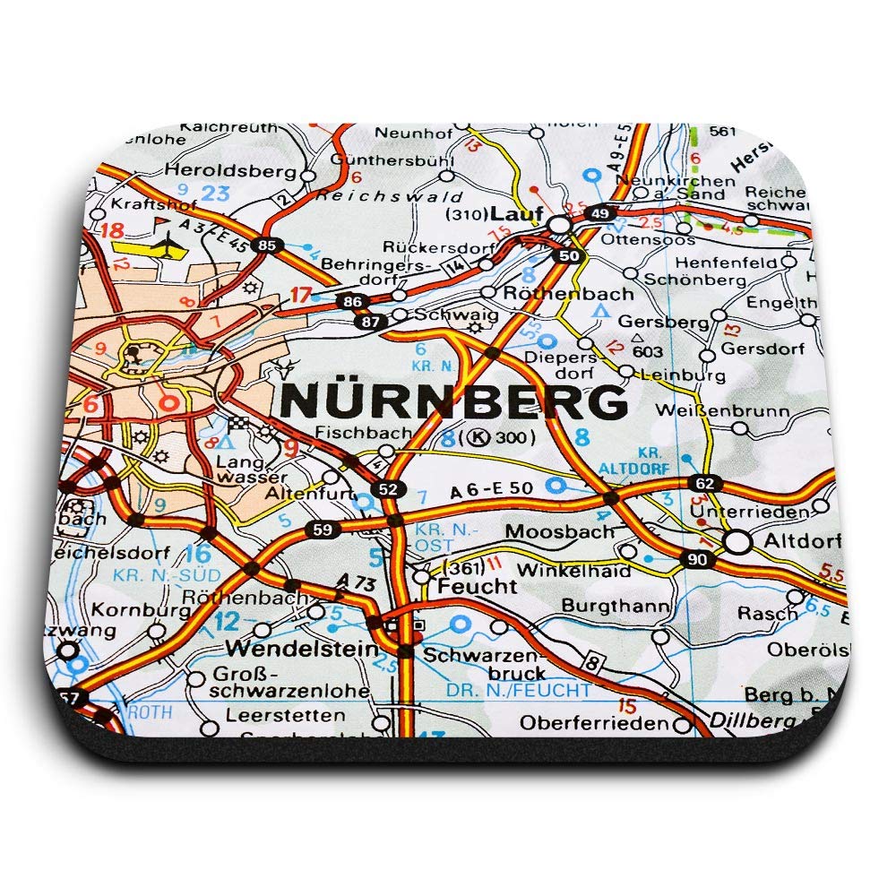 Destination Vinyl Ltd Multicolor 1 X Square Mdf Fridge Magnet - Nuremberg City Germany German Travel Map 45896