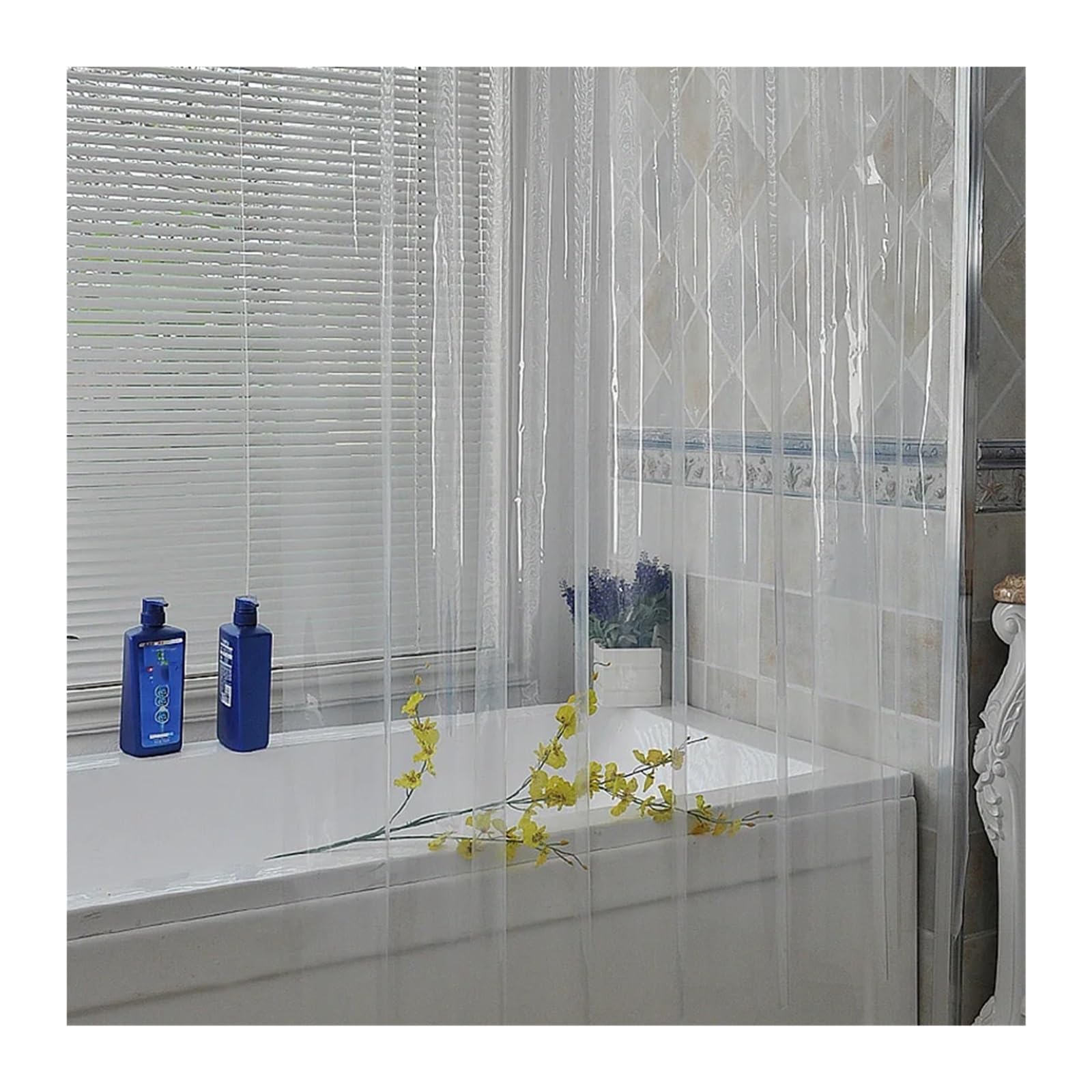 Cortina De Ducha Cortina de Ducha Transparente Impermeable, Revestimiento de Cortinas de baño PEVA Blanco Claro for baño, hogar, Hotel con Ganchos Gratis