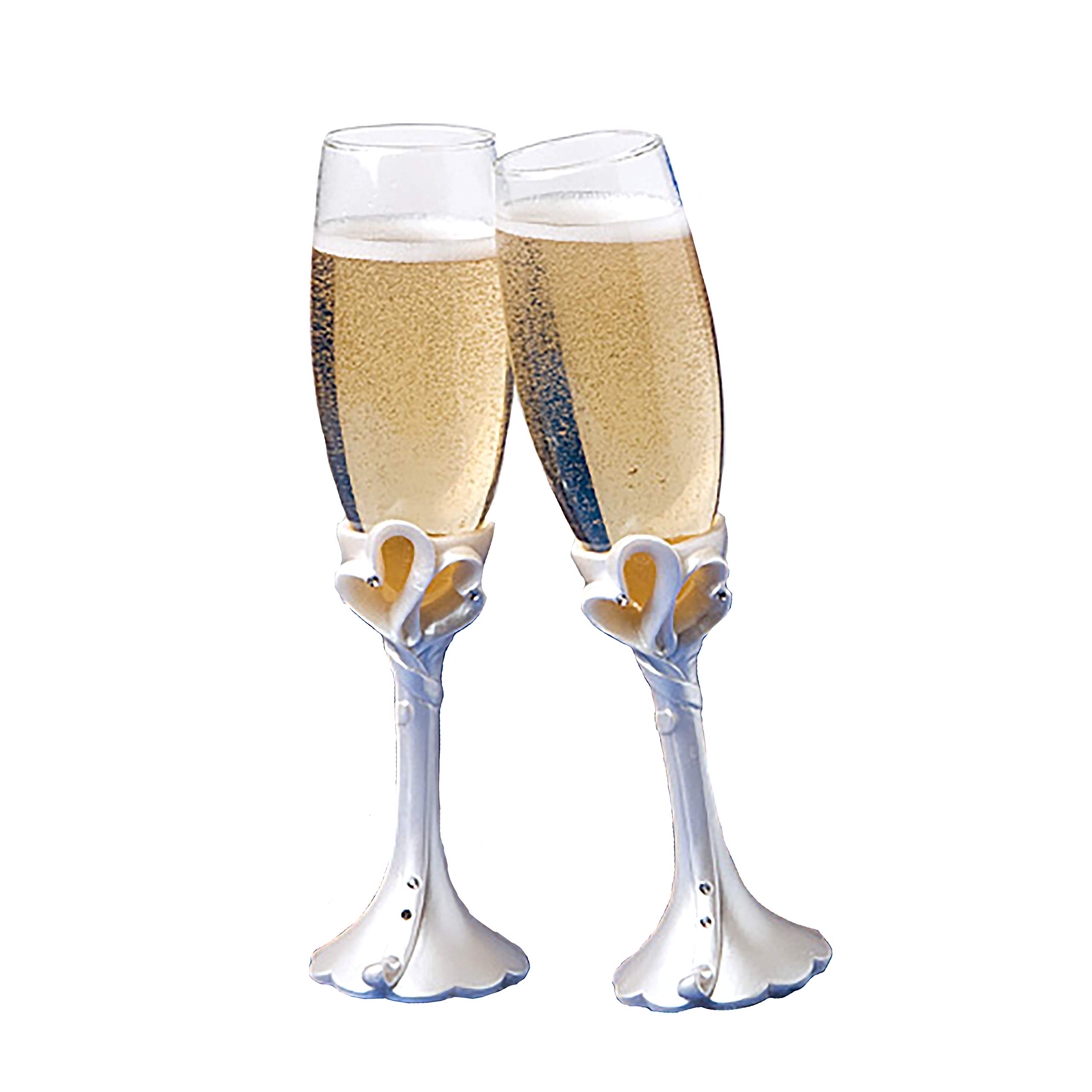 FASHIONCRAFTInterlocking Hearts Design Toasting Flutes, One Size, White