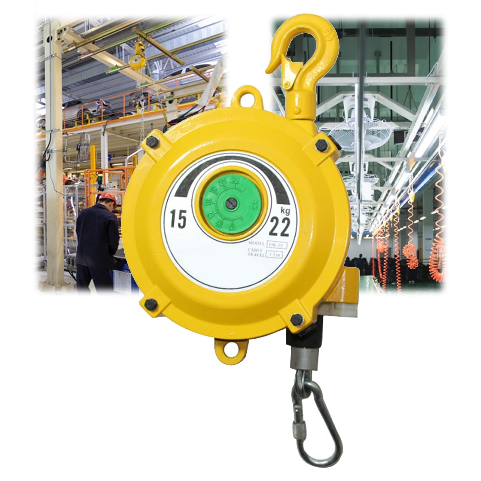 WEKONUMEX Retractable Spring Balancer, Retractable Spring Balancer With Wire Rope Hook For Automotive Assembly Workshop Multiple Sizes(15-22kg)