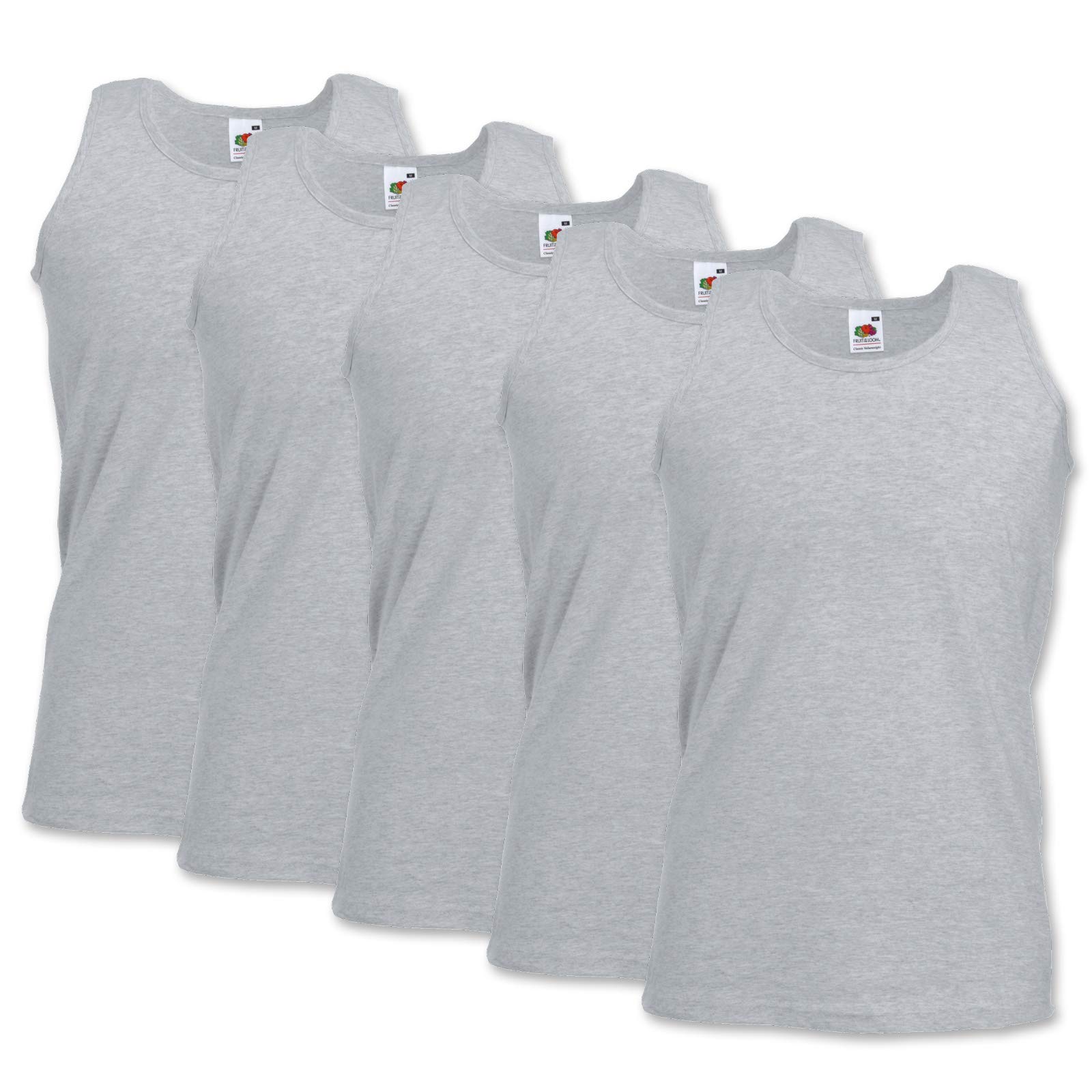 5 Pack of Fruit of the Loom Mens Athletic Vests Tank Top T Shirt Sizes and Colours (Large Mens 41-43 Inch Chest, 5 x Heather Grey)