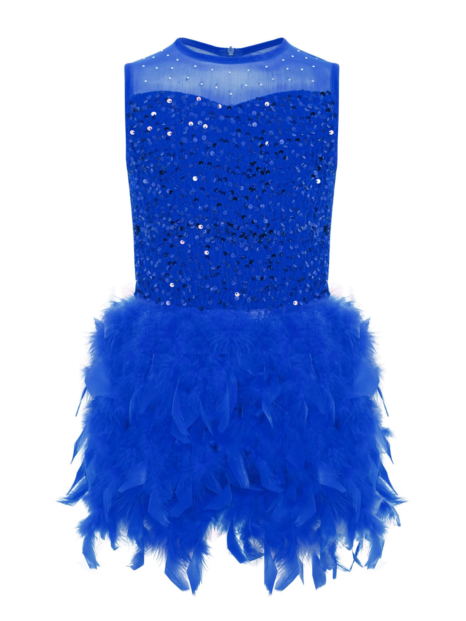 Oyolan Vestito Ballo Bambina Corpo Corpo Tutu in Piume E Strass Senza Maniche Costume Danza Latina Moderno E Jazz