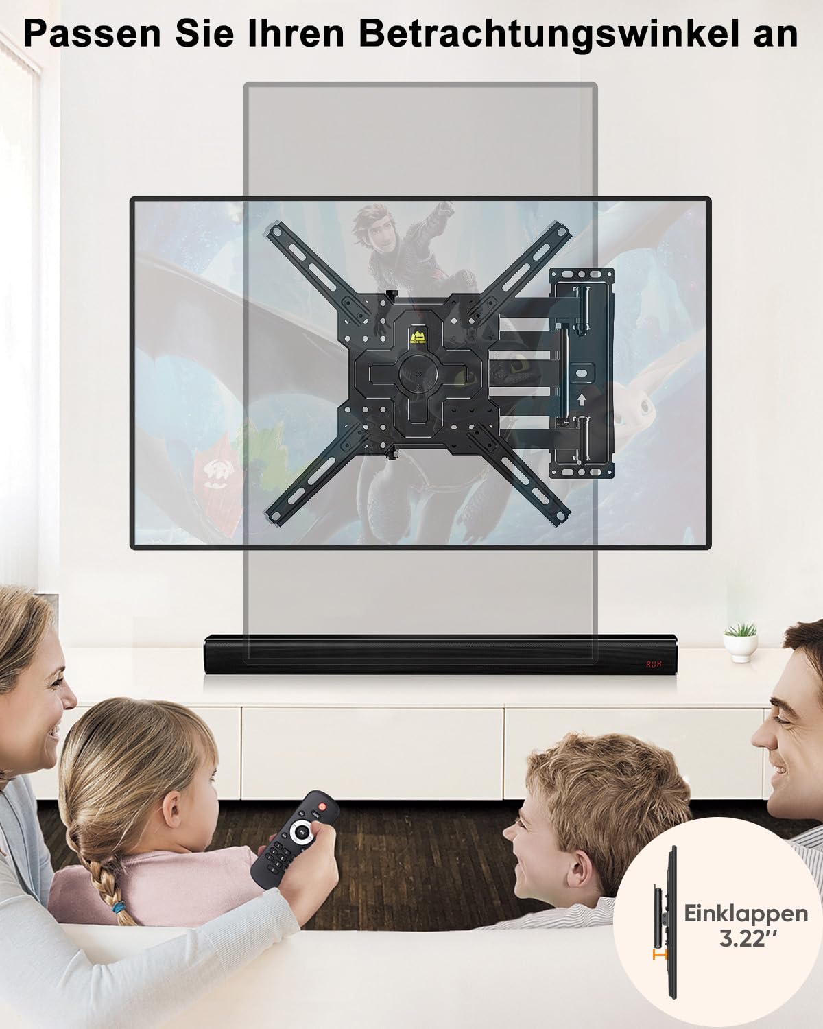 FORGING MOUNT TV Wandhalterung mit 1035mm Extra langem arm 26–65 Zoll TVs, Fernseher Halterung 180°drehbar,Neigbar,Vollbewegliche TV Halterung, MAX VESA 400 x400mm up to 35KG