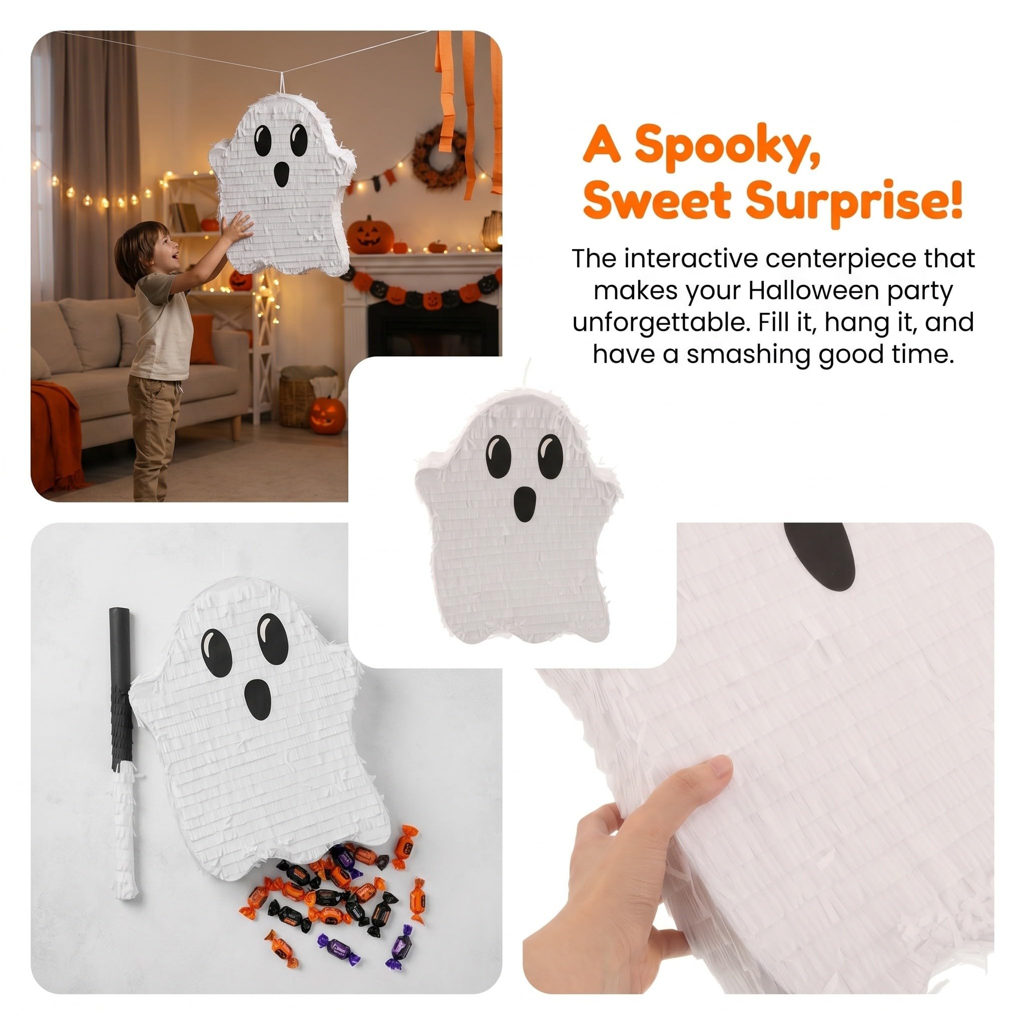 FOMIYES 1 Set de Piñata Fantasma de Halloween Rellena - Divertido Juego de Fiesta Piñata Decoración Colgante - Artículos para Fiesta de Halloween - Rompe con Palo y Venda para los Ojos