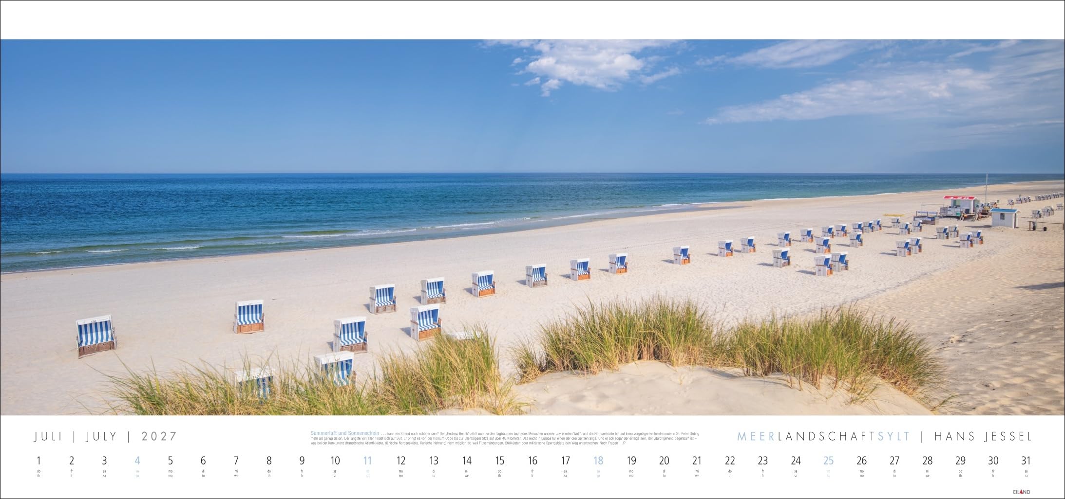 Meerlandschaft SYLT Kalender 2027 - Hans Jessel: Großer Panorama-Wandkalender mit Fotos des bekannten Künstlers Hans Jessel. Meereslandschaften eingefangen in einem XXL-Fotokalender.