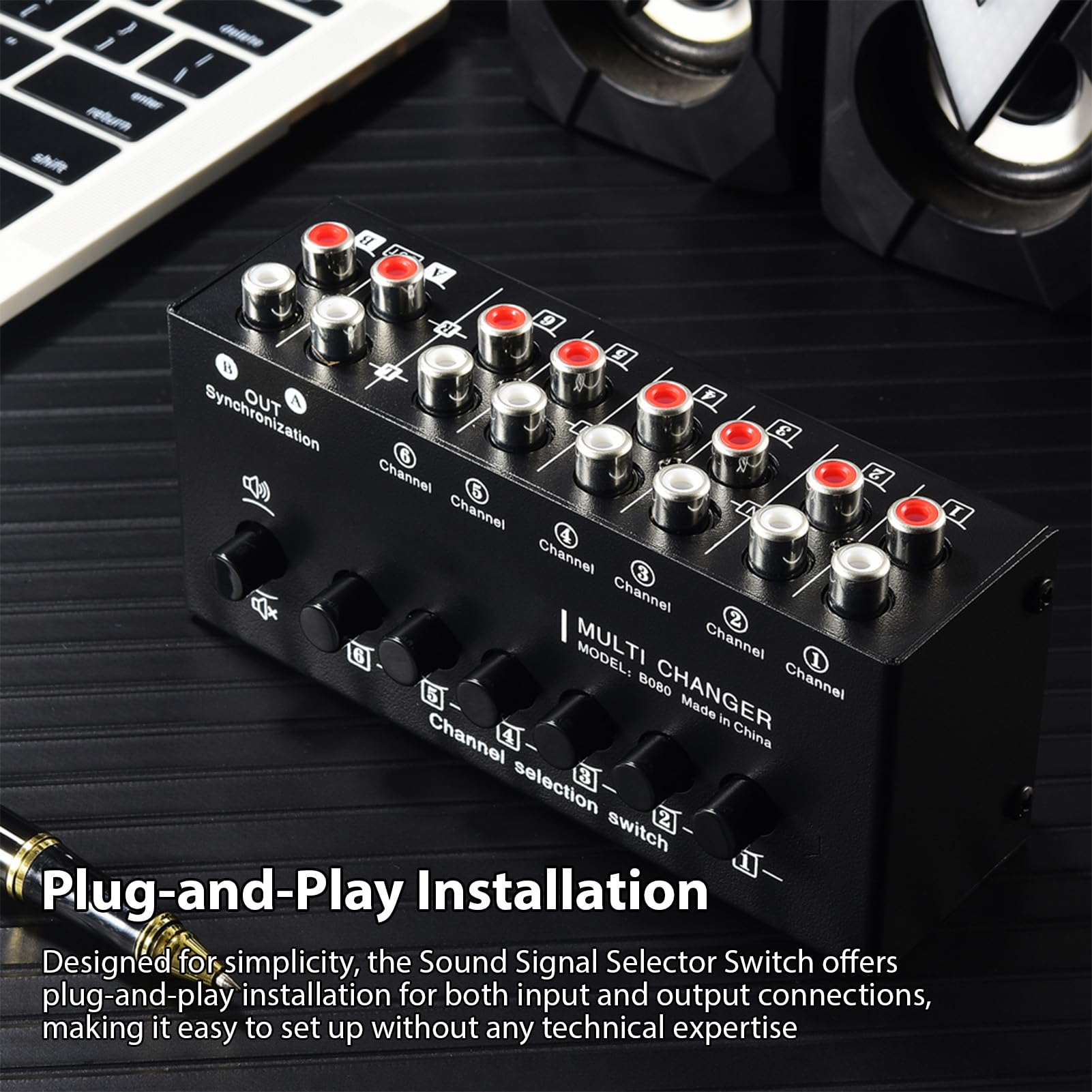 Przełącznik Audio, Przełącznik Stereo Audio, Wyjście 6 na 2, Plug and Play, do Komputera do Gier Kina Domowego, Czarny