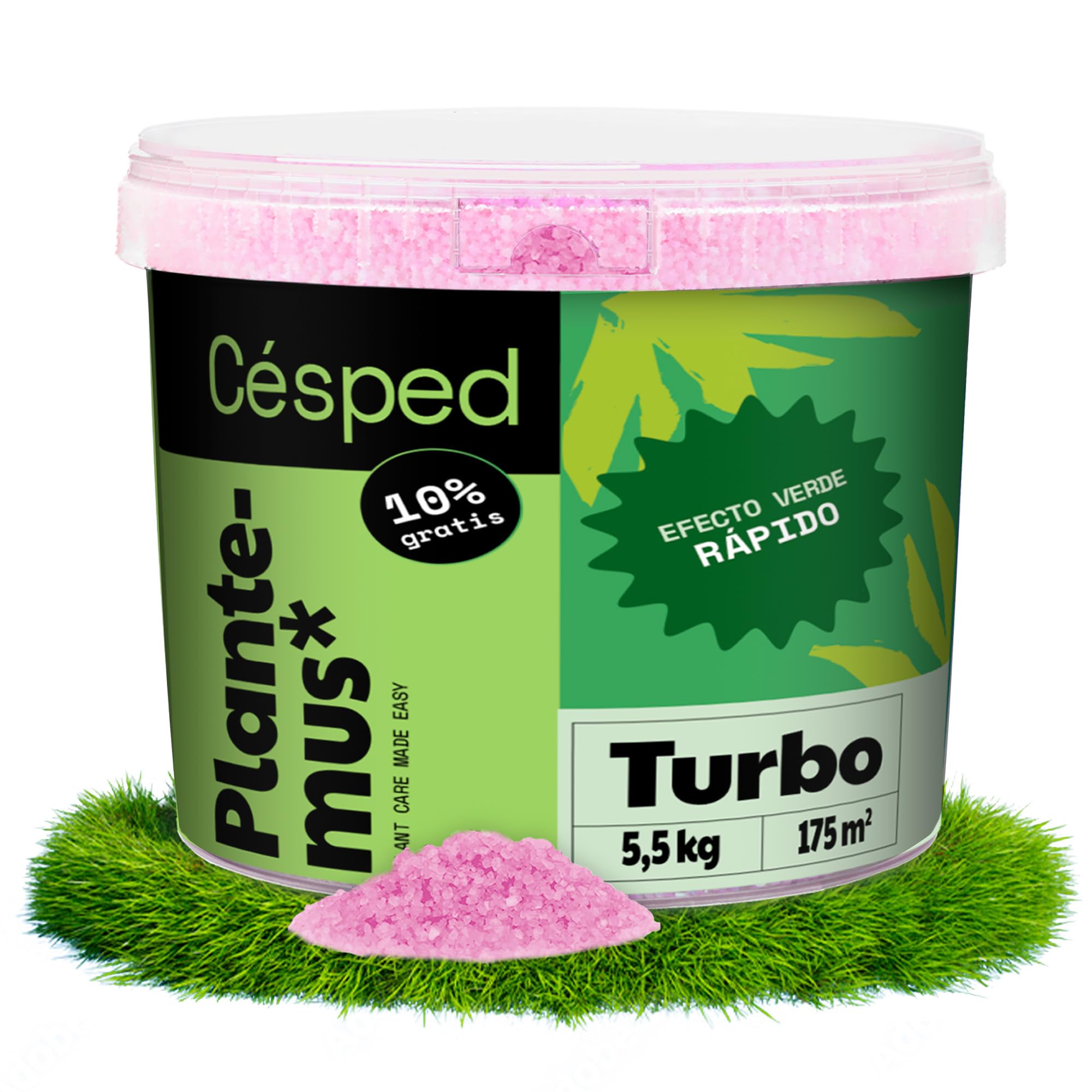PLANTEMUS Abono Césped Efecto Verde Turbo para 175 m² Microcristales Ultrasolubles | Verde Intenso 7-9 Días | Fertilizante Nitrogenado - Tecnología Alemana 5.5 KG