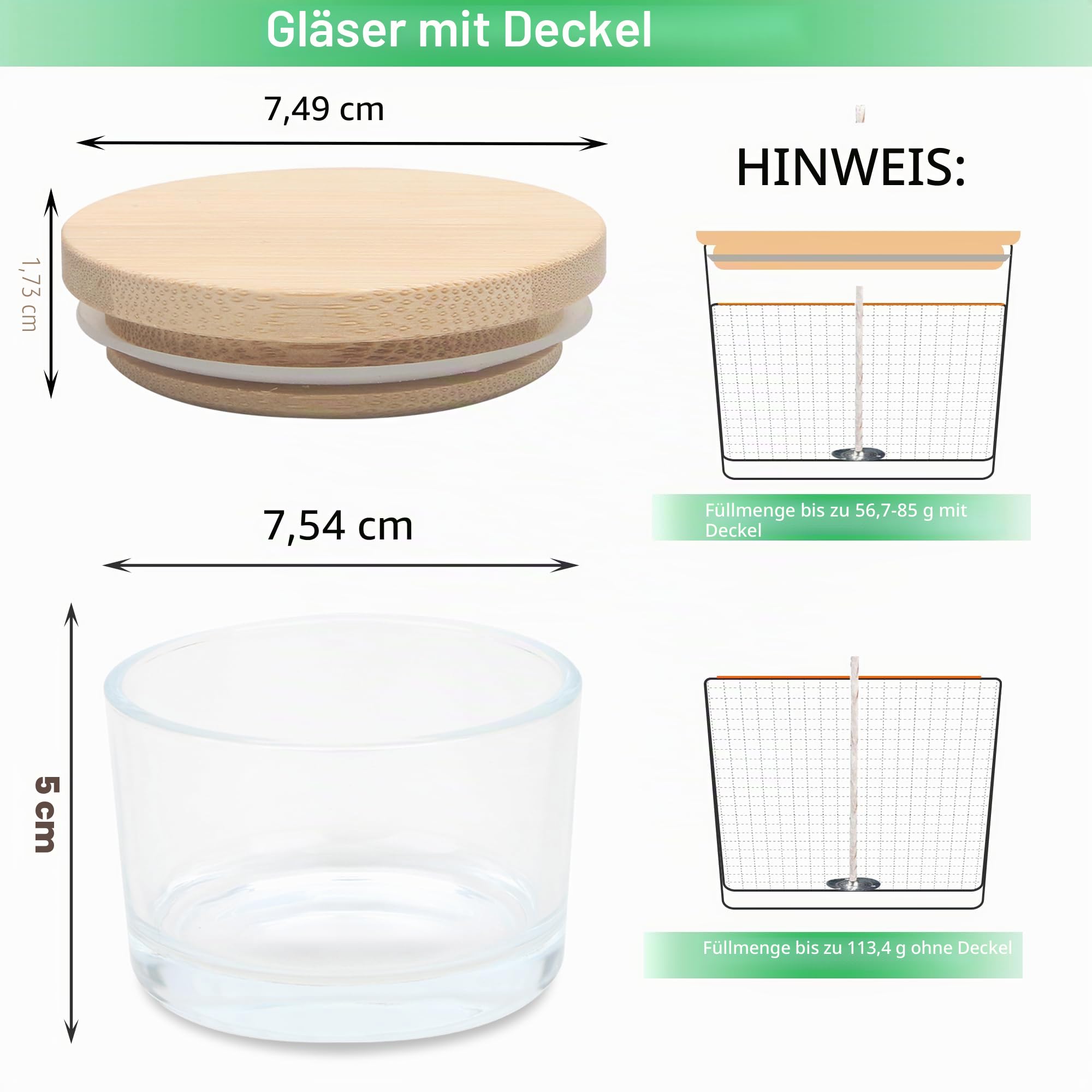 MILIVIXAY Klar Glas-Kerzengläser mit Deckel und Kerzenherstellungs-Kits – große breite Öffnung, kleine leere Gläser für die Herstellung von Kerzen
