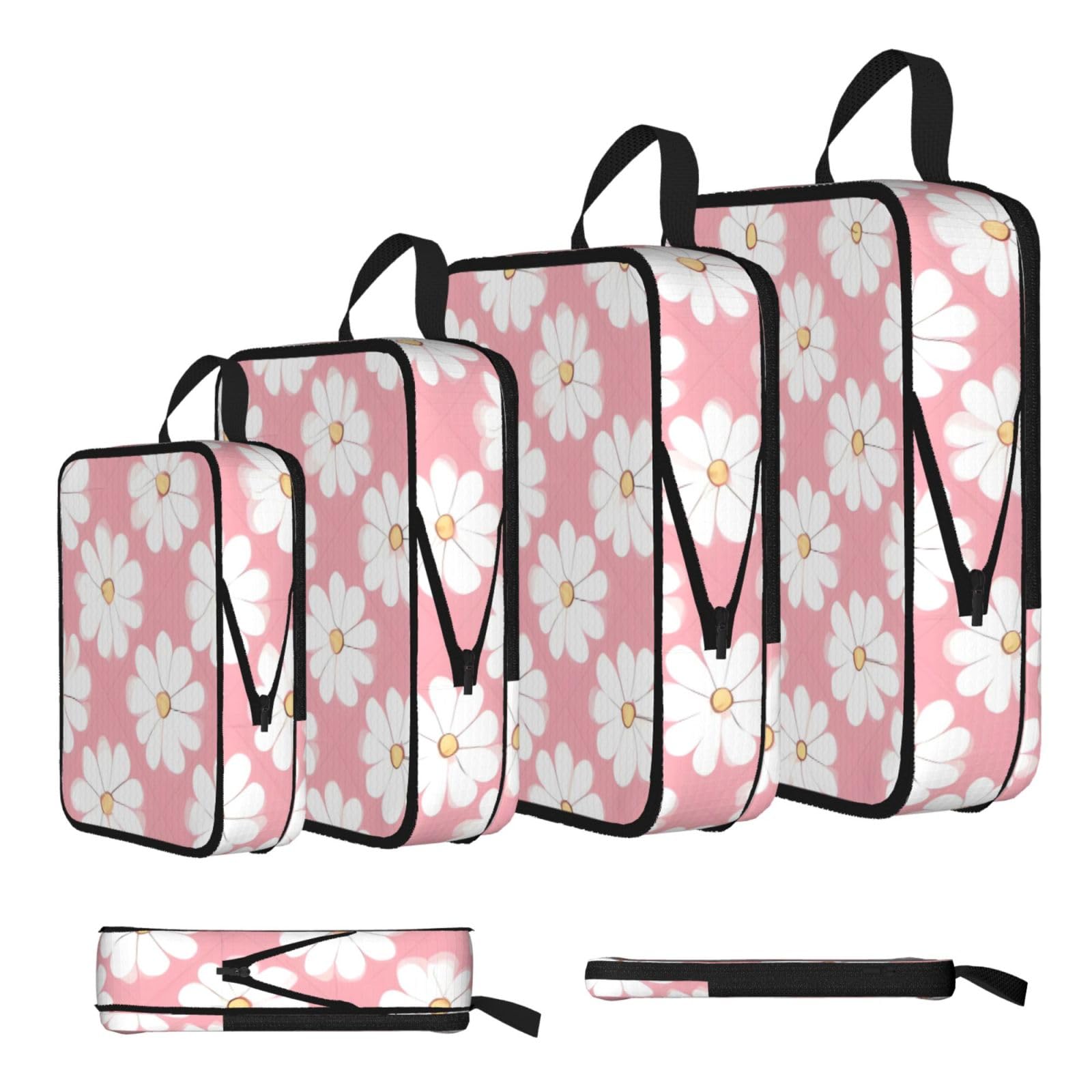 White Chrysanthemum Texture Chart Compression Packing Cubes 4 Piece Set