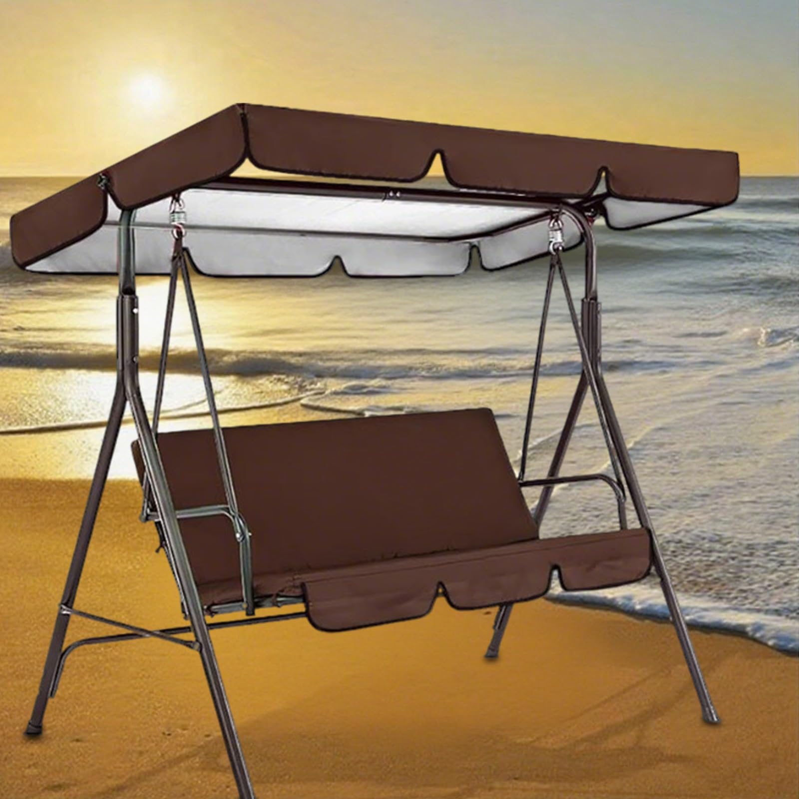 Funda impermeable para columpio de patio, funda de repuesto para hamaca de jardín, 248,9 x 185,4 x 18 cm, color marrón café, protección duradera para exteriores, resistente a los rayos UV, resistente
