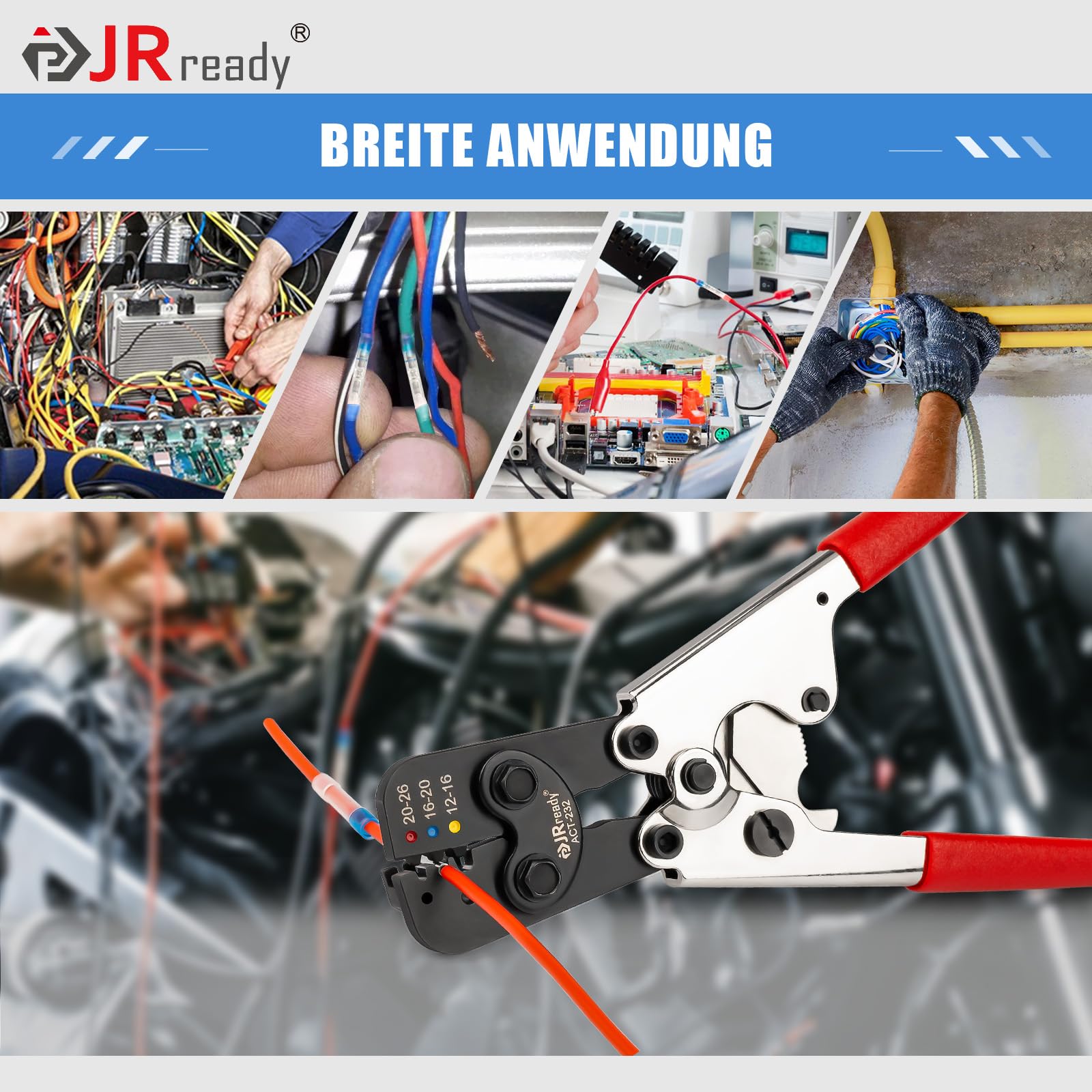 JRready ST2174 Quetschverbinder Set (M81824/1 Äquivalent), 26-12 AWG (0,14-4,0mm²) Wasserdicht IP68 Schrumpfverbinder Stoßverbinder Sortiment, mit Crimpzange Set ACT-232 (M22520/37-01), 91-teilig