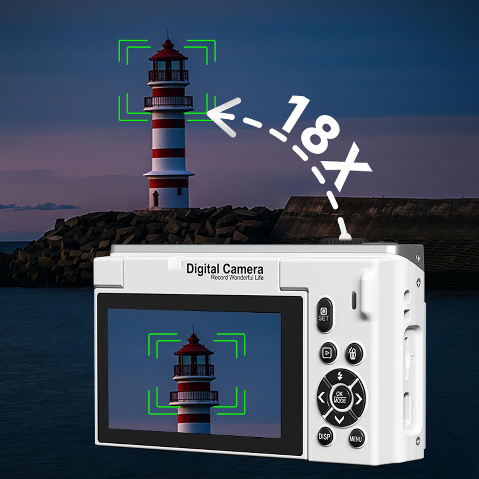 Dpofirs Fotocamera Digitale 4K, Fotocamera Mirrorless WiFi con Zoom 18X con Schermo Ribaltabile da 3 Pollici, Videocamera retrò da 75 MP Versatile per Ritratti Paesaggistici da Viaggio (White)