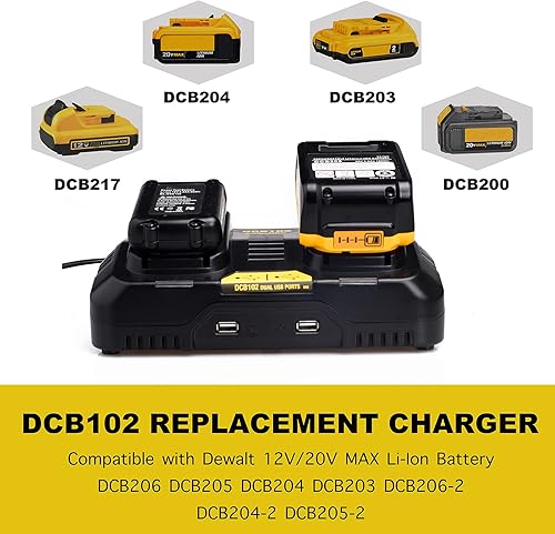 Miniatura 2 de Lilocaja DCB102BP - Estación de carga de 2 puertos de repuesto para cargador de batería Dewalt 20V Max DCB102 DCB112 DCB104, compatible con batería