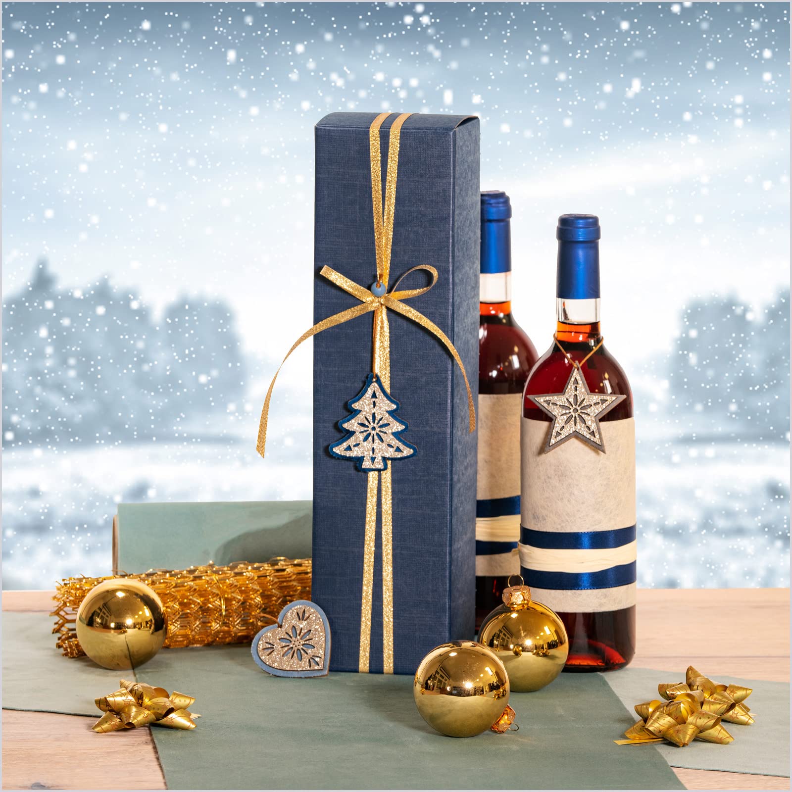 KK Verpackungen Flaschenkarton Geschenkverpackung Wein Sekt | 1000 Stück, 90x90x355 mm | Strukturgeprägt Blau, Automatikboden | FSC-Zertifiziert, 100% recyclebar | PTZ-Postgeprüft
