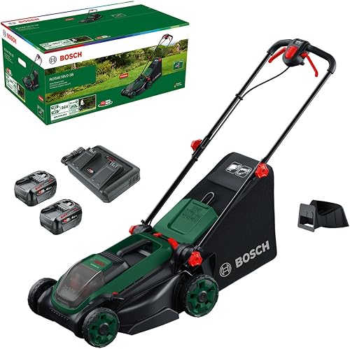 Bosch cordless lawnmower ROTAK18V2-38 (cutting width: 38 cm, cutting height: 30-75 mm, 40 l fabric grass catcher, mulch plug, including 2 x 18V battery and charger) - 1