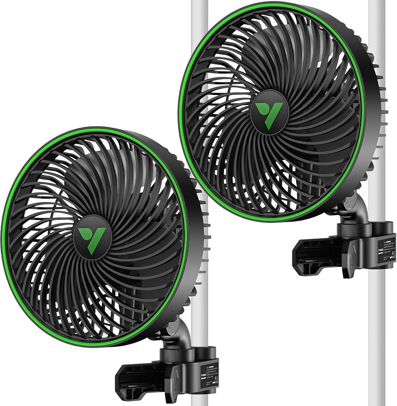 VIVOSUN AeroWave E6 Gen2 Ventilador con clip oscilante para tienda de cultivo, ventilador de 6 pulgadas, paquete de 2 | Motor EC, control Wifi inteligente, temporizador local, 10 velocidades de viento dinámicas, clip patentado en EE. UU., resistente a la intemperie IP54 para refrigeración hidropónica
