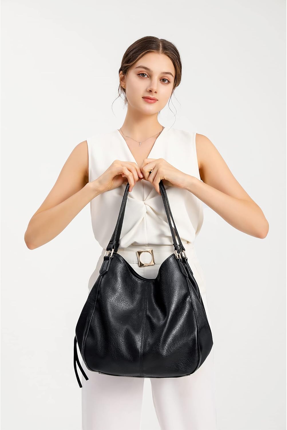 DOURR Women's Multi-pocket Shoulder Bag Fashion Vegan Leather Handbag Tote Purse - Image 3