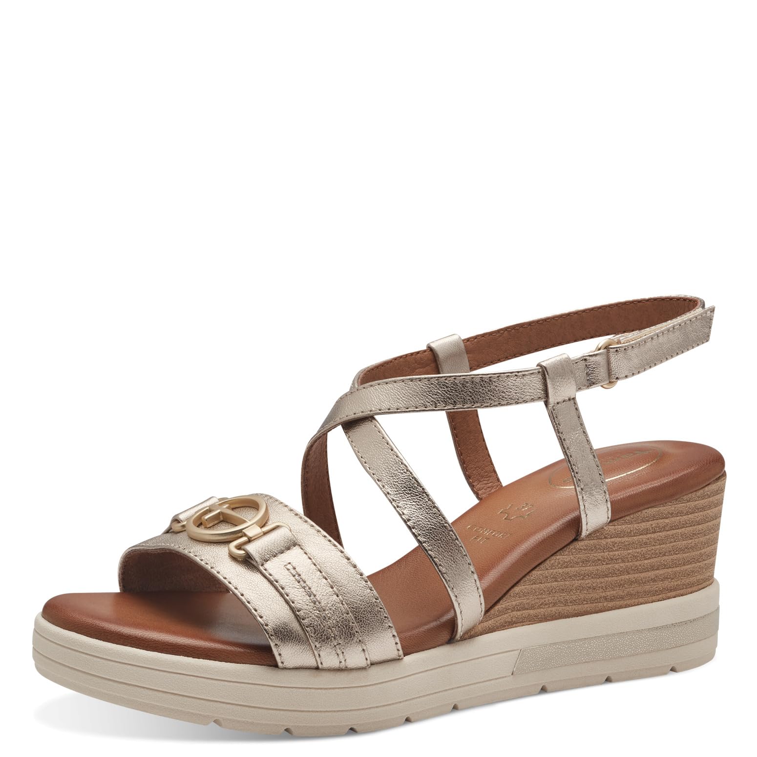 Tamaris Comfort Women’s Sandals with Wedge Heel Leather Comfortable, Lt Gold, 6,5 UK