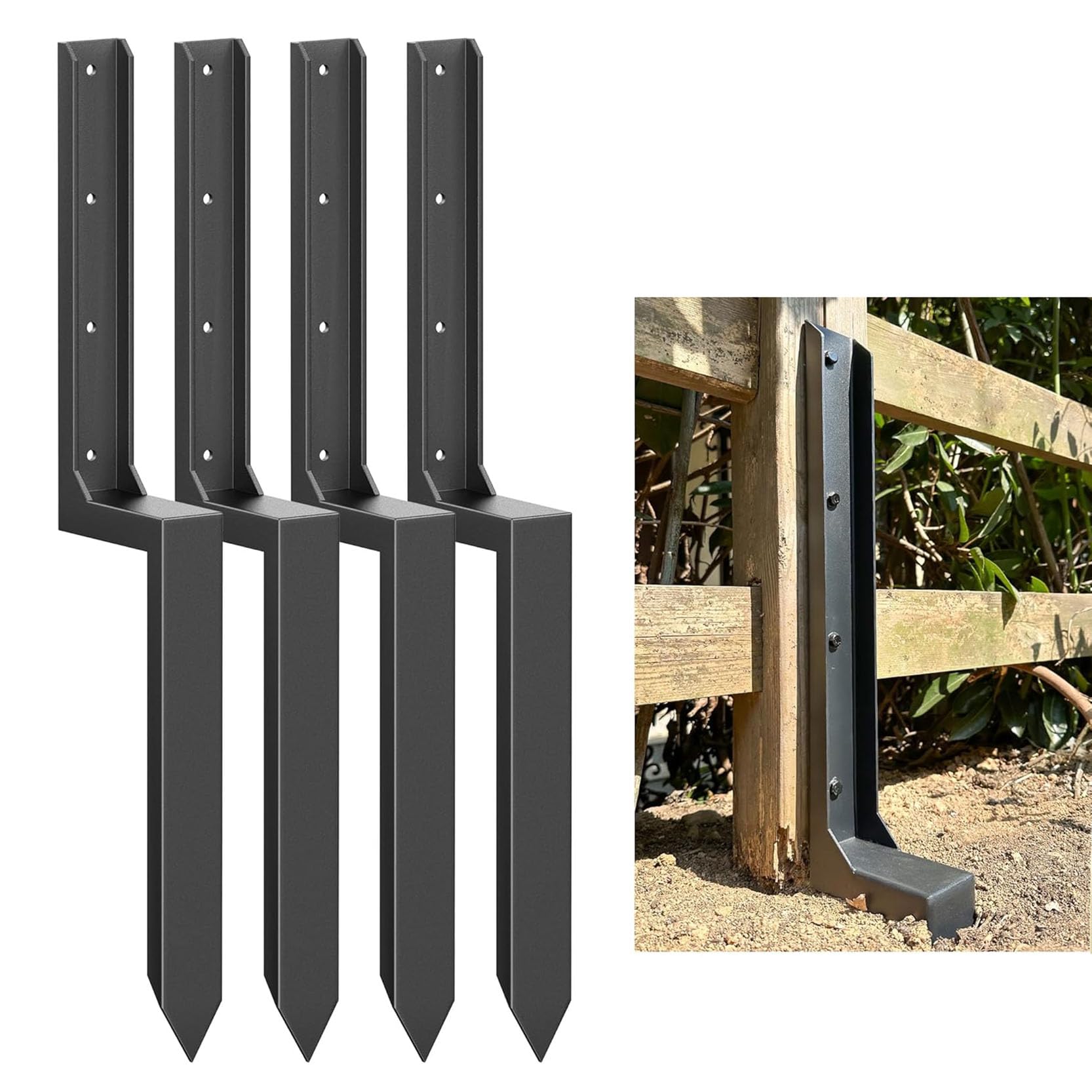 LQSYBHD Fence Post Repair Kit Ground Spike Heavy-Duty One-Piece Fence Post Repair Kit for 4x4/6x6 Wood Fence Posts for Decking and Fencing Metal Fence Post Support(Size:4pcs)