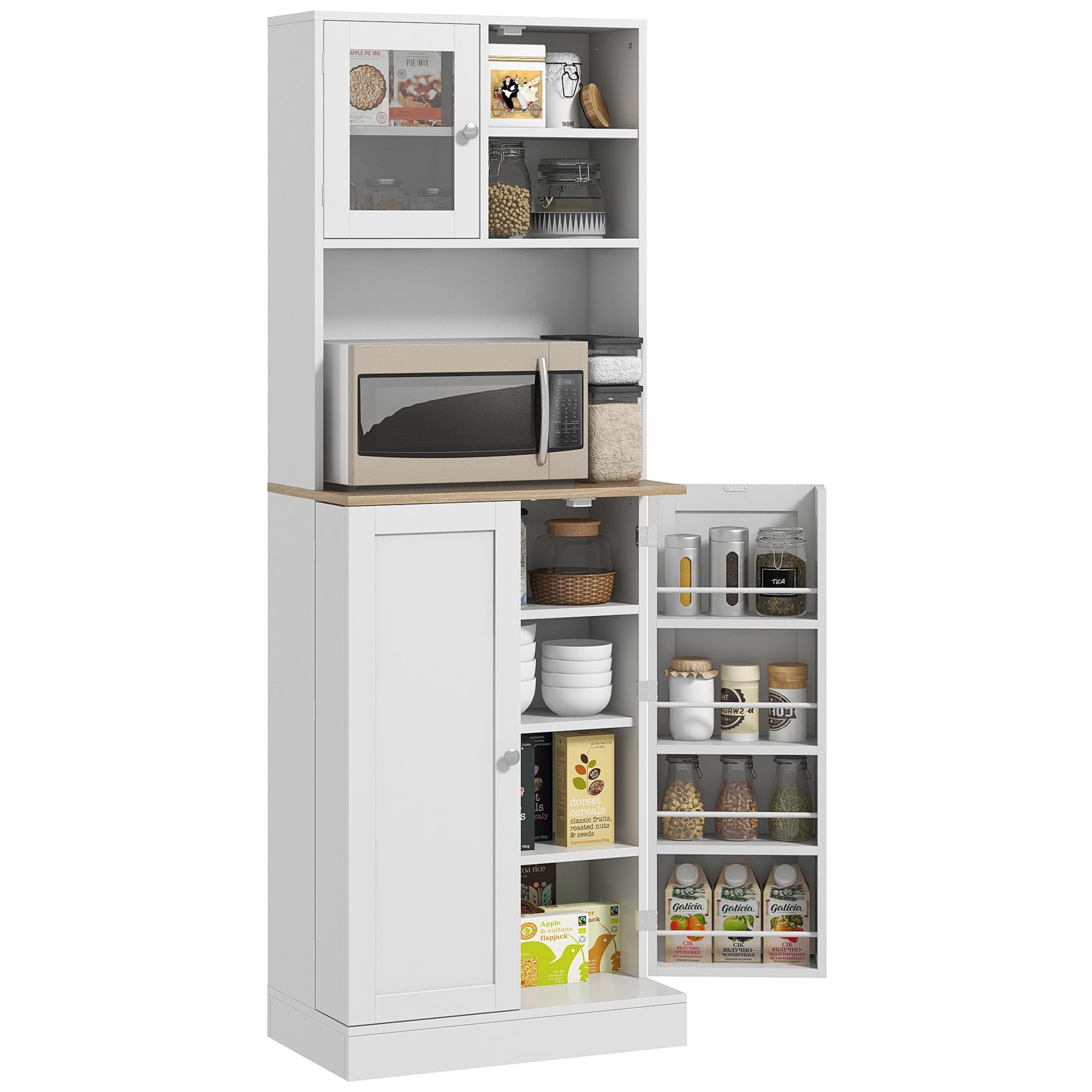 HOMCOM Alacena de Cocina, Armario de Cocina con 3 Puertas, Estantes Regulables y 8 Compartimentos en la Puerta, para Salón, Comedor, 60x35x169 cm, Blanco