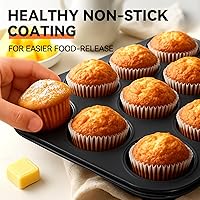 Vista 6 de Yoehka 2 Pack Muffin Pan for Baking, Nonstick Cupcake Pan Set, Standard 12-Cups Muffin Tin for Baking Cupcakes, Carbon Steel Baking Supplies
