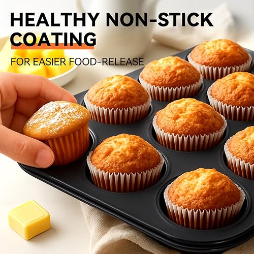 Miniatura 6 de Yoehka Paquete de 2 moldes para magdalenas para hornear, juego de moldes antiadherentes para magdalenas, molde estándar de 12 tazas para hornear