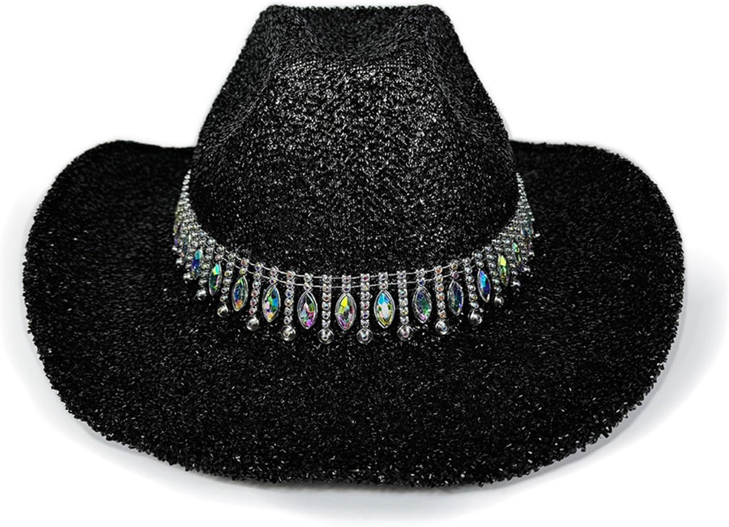 Cowboy hat,Eye-catching Crystal Cowgirl Hats Bride Hat Panama Hat for Bachelorette Party Cowgirl Hats for Club Stage Shows Black