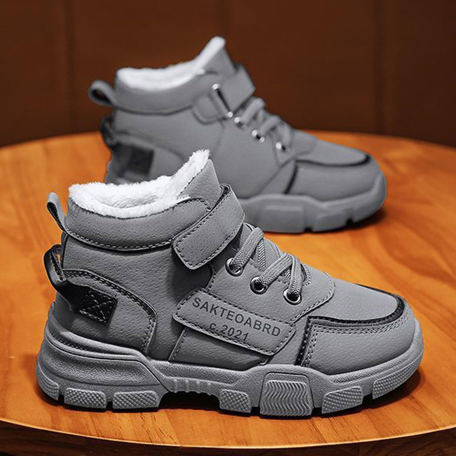 Botas niños fácil Poner Botas de Nieve de Invierno para niños, cálidas y Casuales, de Gamuza, de Color, cómodas y Antideslizantes (Grey, 36.5 Big Kids)