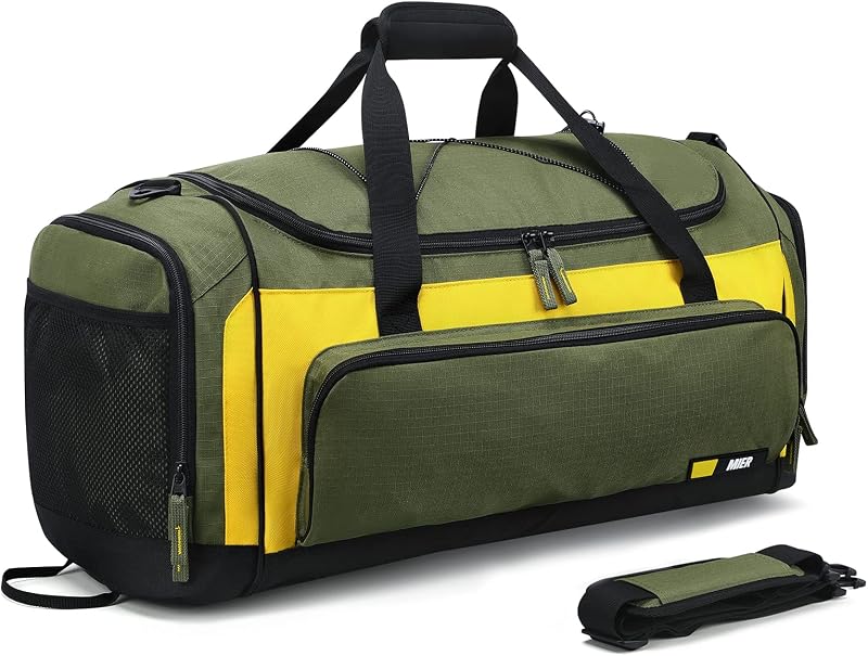 MIER Bolsa de Gimnasio Grande para Hombre Bolsa de Lona de 60 L con Compartimento para Zapatos | Bolsas zapatillas ligeras y duraderas; Adecuado para entrenamiento, fitness, viajes de fin de semana; Resistente al agua; Correa de hombro ajustable