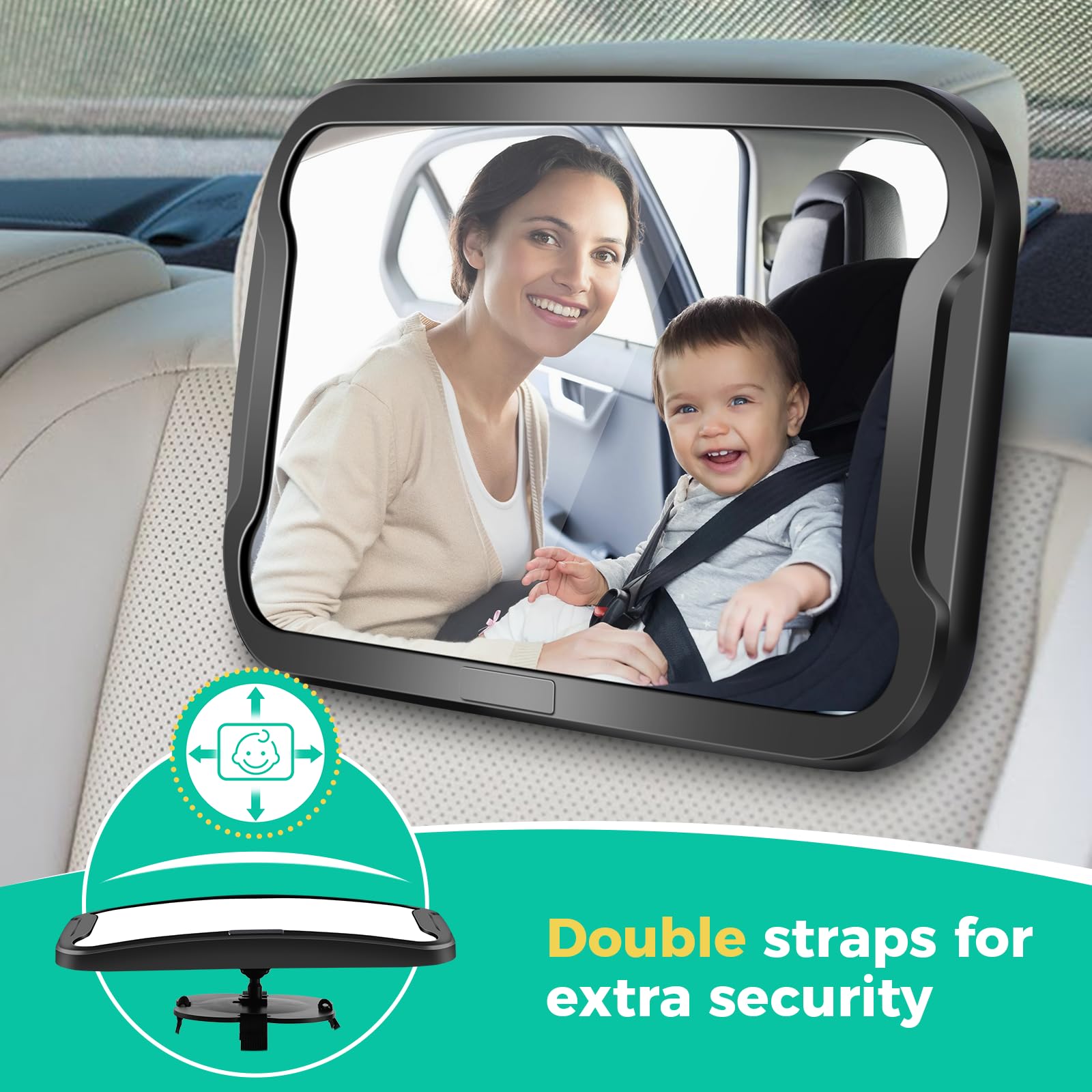 Oderra Espejo Coche Bebé Asiento Trasero, Irrompible y Ajustable 360° Espejo Bebe Coche - Espejo Seguro - Accesorio Esencial para Recién Nacidos