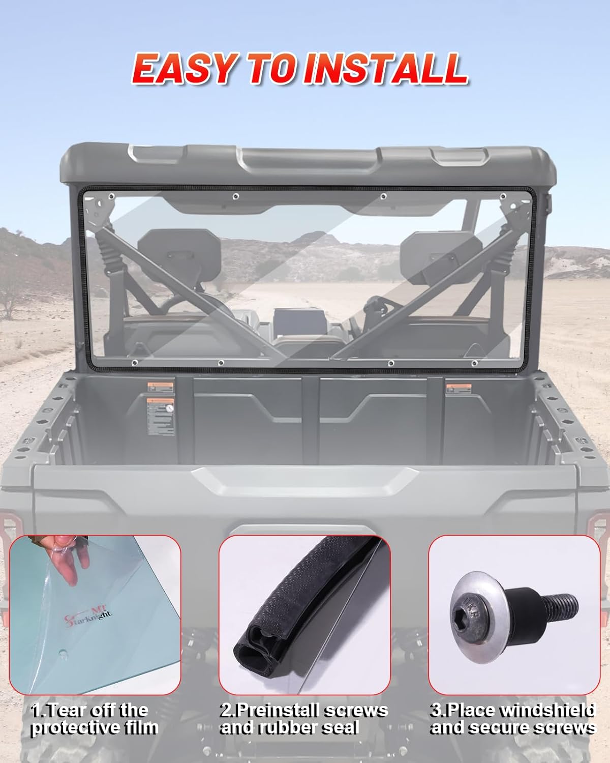 StarknightMT Uforce U10 Pro Rear Windshield Compatible With CFMOTO UFORCE U10 Pro/Pro XL 2025, UV-Proof Heavy Duty Full Back Window (Clear)