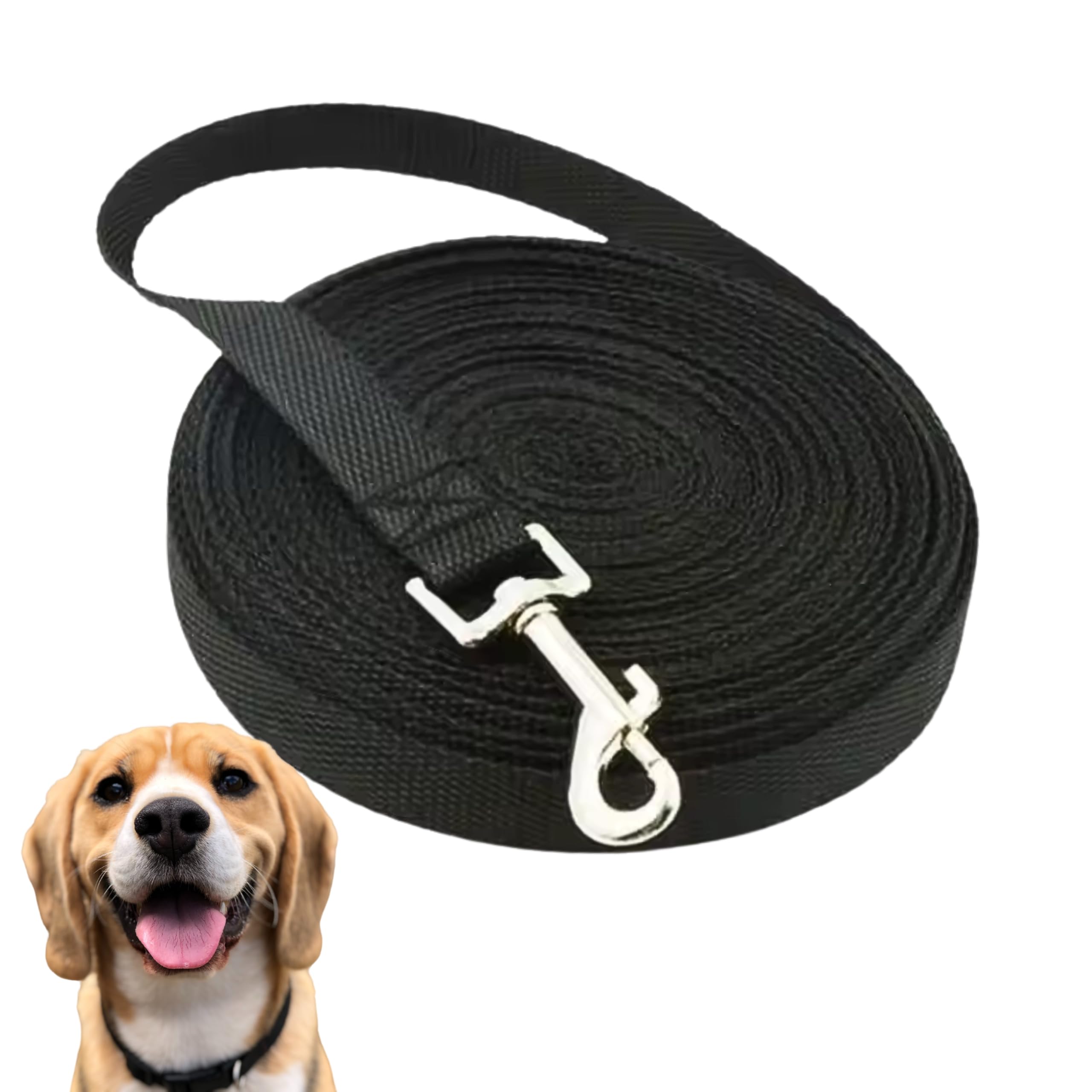 Lunghina Cane 10 Metri in Nylon Resistente – Guinzaglio Addestramento per Cani con Moschettone Girevole Antigroviglio - Nero