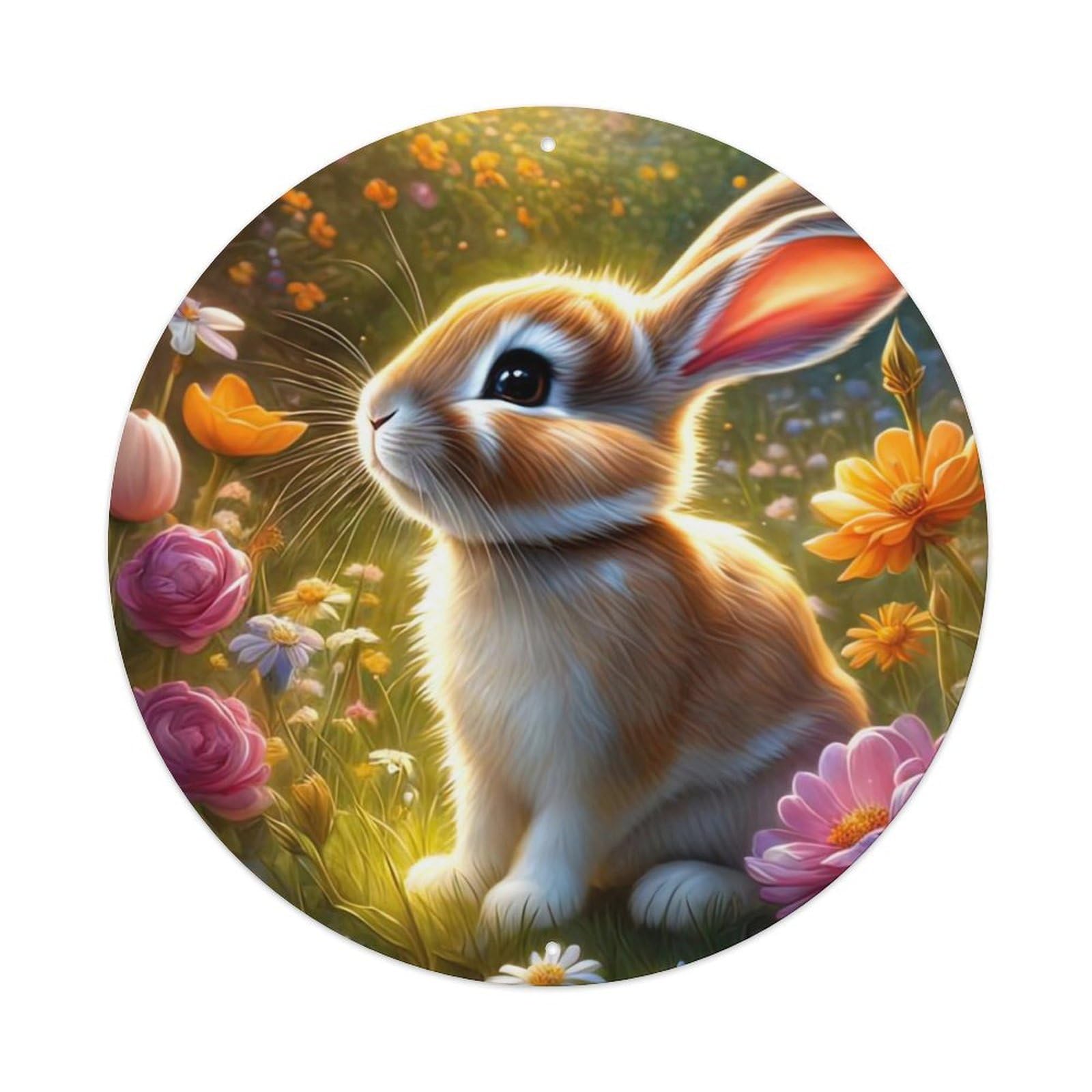 Animal Artwork Rabbit Among Flowers Vintage Metal Tin Sign Plaque Wall Decor for Cafe, Club Bar, Office, Garden Metal Poster 8x8Inch