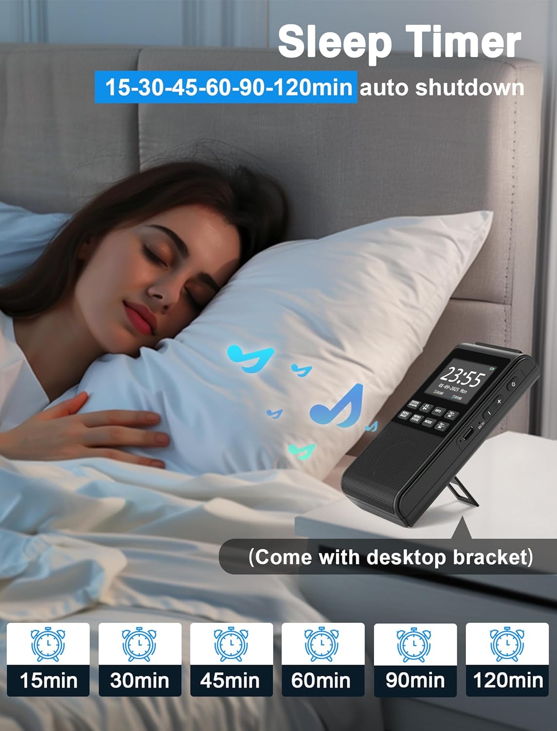 Gracioso Portable DAB Radio with sleep timer function active