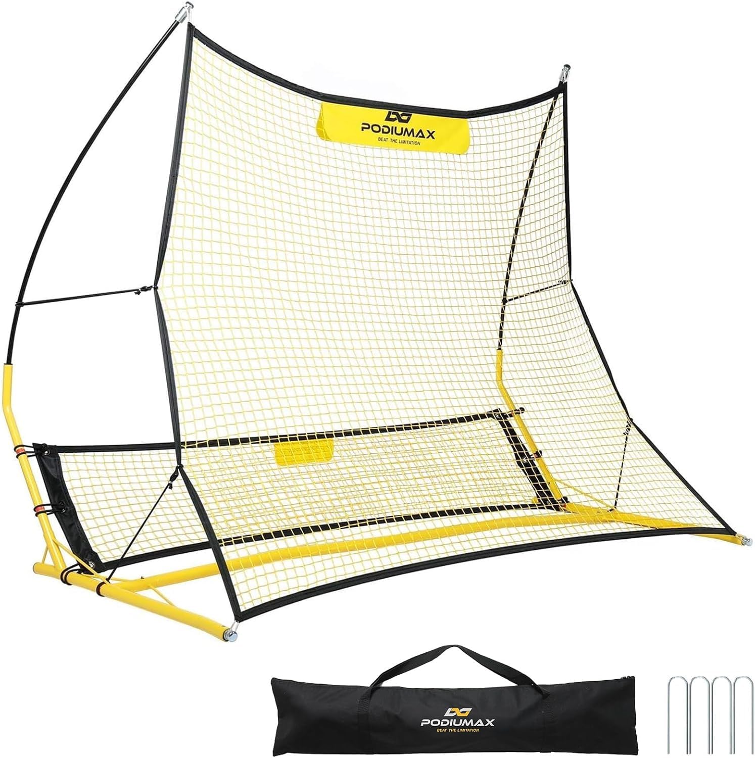 PodiuMax Portable Multi Football Rebounder Net Upgraded | 2 in 1 Kickback Rebound Wall Design | Solo Football Kick Trainer | 180 x 140 cm | Durable for Training Exercises and Football Shooting