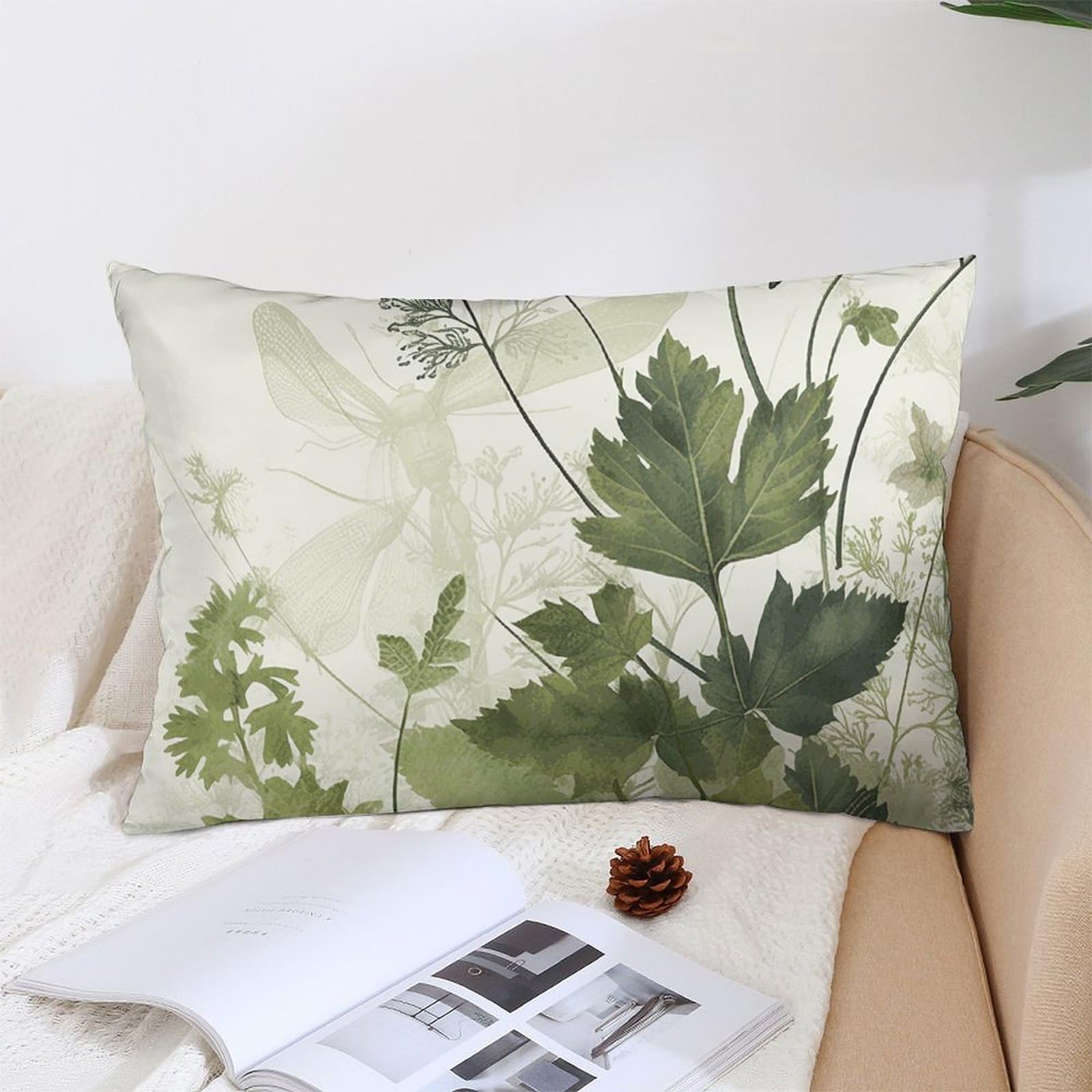 Decoration Throw Pillow Covers 12 "x20 " Pillowcases Covers Foliage And Herbs with Dragonflies Winged Soft Pillowcases Modern Farmhouse Home Decor Sofa Cushions Covers for Couch Bed Living Room