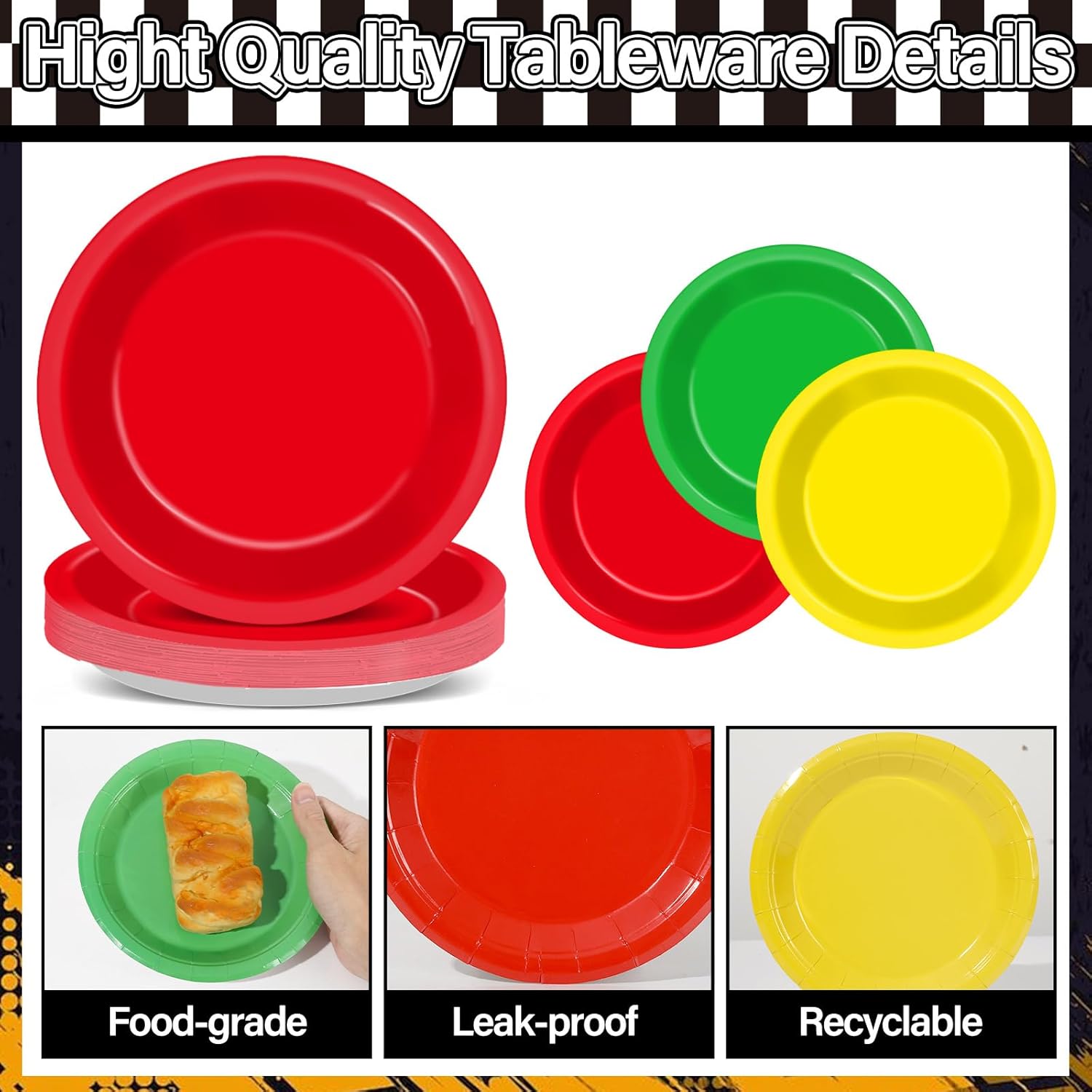 96PCS Race Car Party Plates and Napkins Sets Race Track Plates Napkins Forks for Racing Themed Party Decorations Supplies Racing Car Tableware Set for Kids Boys Birthday Baby Shower Home Decor - Image 3