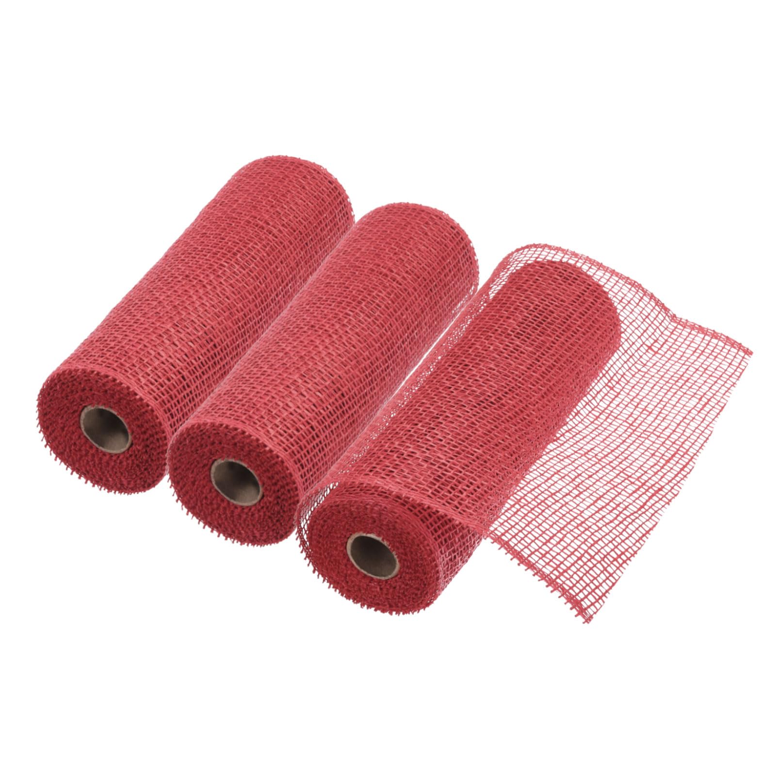 MECCANIXITY 3pcs 10 Inch Poly Burlap Mesh for Wreath, Decorative Mesh Fabric Ribbon 6.4 Yard for Fall Easter Christmas Flower Bow, Bright Red