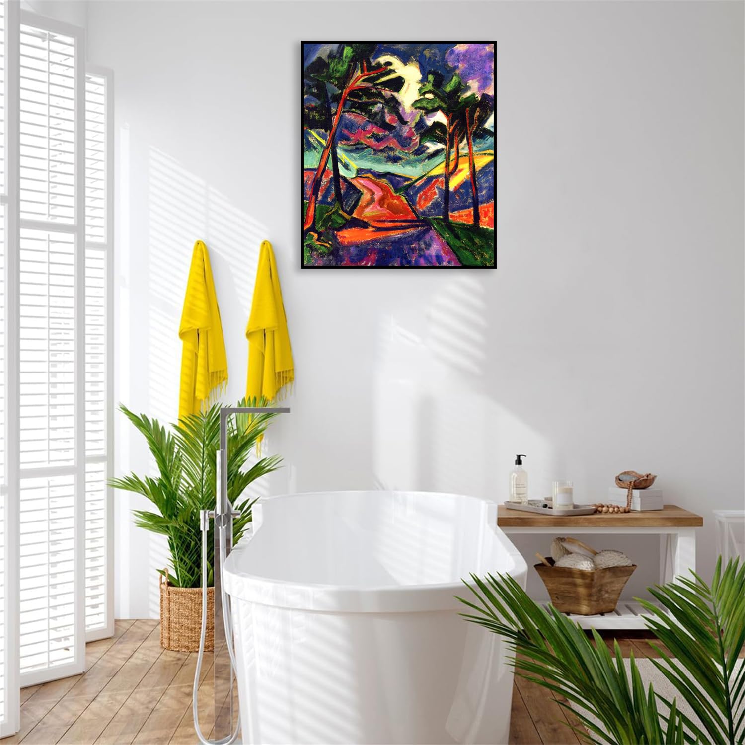 Max Pechstein Bilder auf Leinwand Beleuchtung in den Dünen BerüHmte GemäLde Leinwand Poster Kunstdrucke Expressionismus Abstrakte Kunst Wanddeko Wohnzimmer70x60cm(28x24in) Schwarzer Rahmen