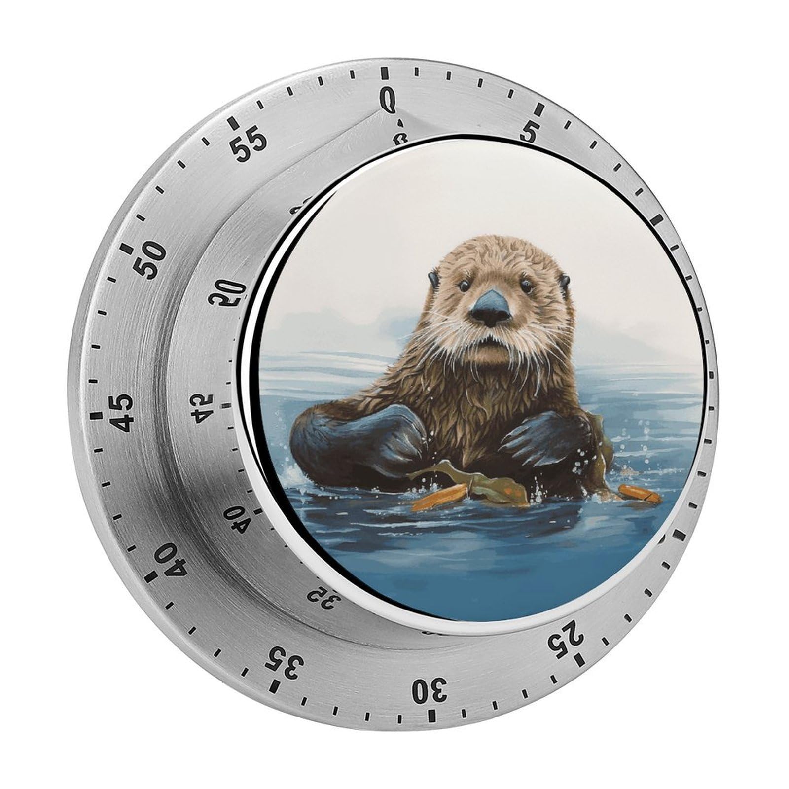 Sea Otter Timer Loud Mechanical Timer Stainless Steel 60-Minute Kitchen Timers Waterproof Chef Cooking Timers Sport Countdown Clock Portable Countdown Alarm Adult
