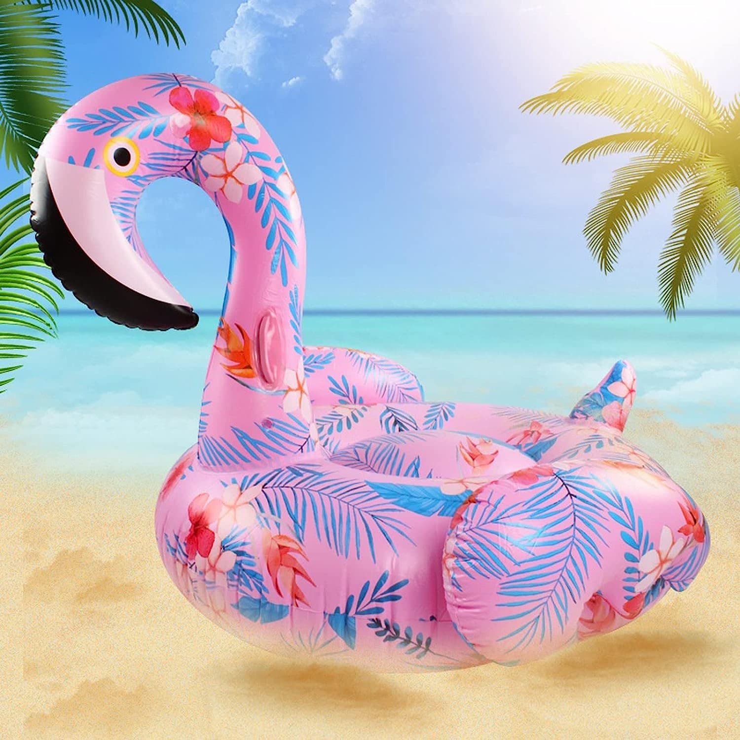 Anillo de natación portátil en Forma de Flamenco, colchón de Aire Inflable Azul con Bomba Manual, salón Flotante de Piscina Inflable para Adultos inflables LWX