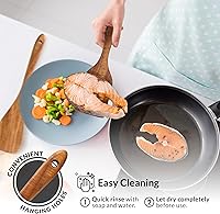 Vista 6 de Zulay Kitchen Juego de 5 cucharas de madera extragrandes - Utensilios de cocina de teca lisa - Cucharón, espátula, espumadera, tenedor, cuchara