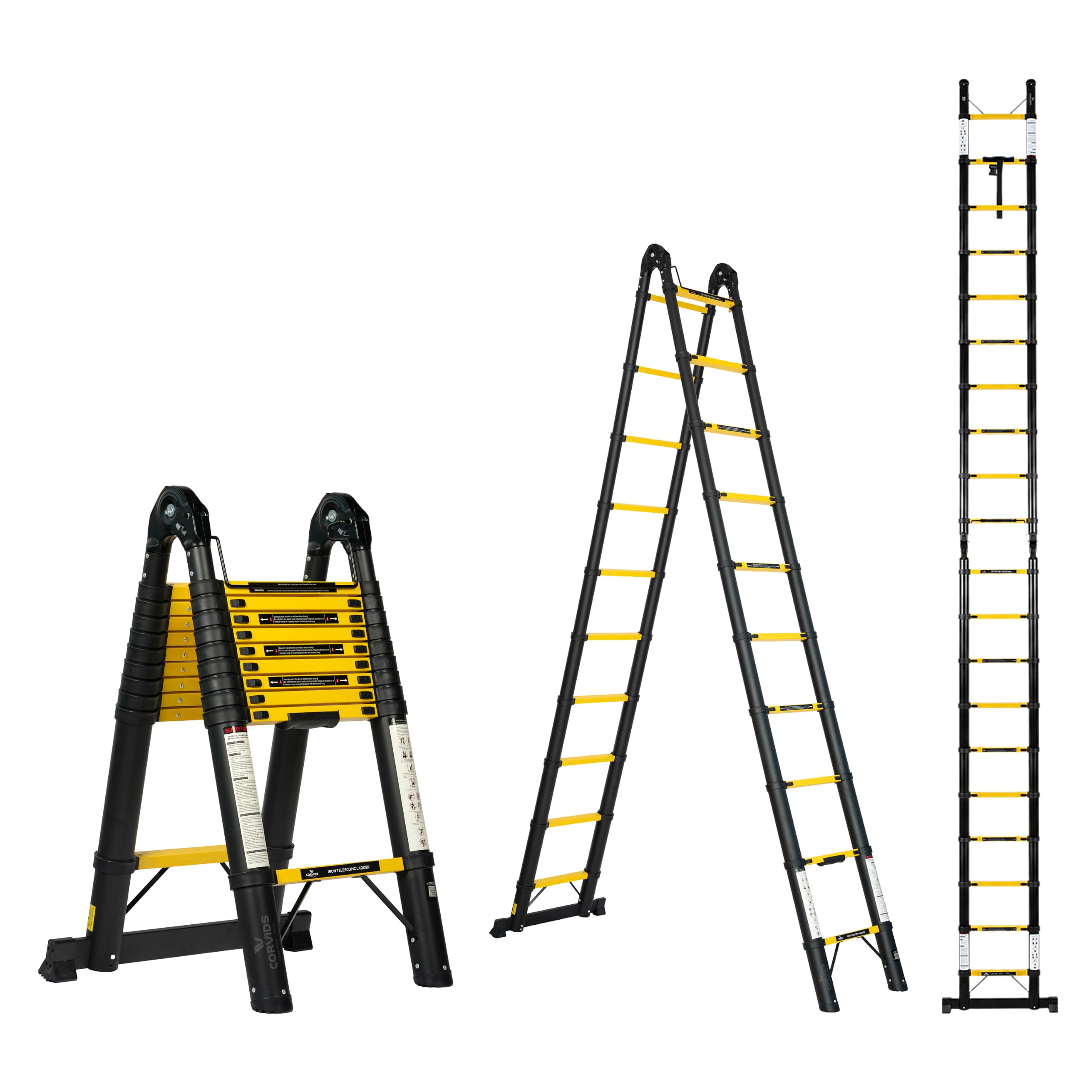 Corvids 6.2m (20.5 Ft) Foldable A-Type Iron Telescopic Ladder, 2-Year Warranty, 20-Step EN131 Certified Extension Ladder, Rustoroof Heavy Duty Carbon Steel for Home, Industrial & Warehouse Use-picture-15