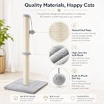 Dimaka 34 inch Tall Ultimate Cat Scratching Post, Claw Scratcher avec corde sisale et recouvert de peluche douce lisse, égratignure verticale [Full Stretch], design moderne stable pour les chats(Grey V2)